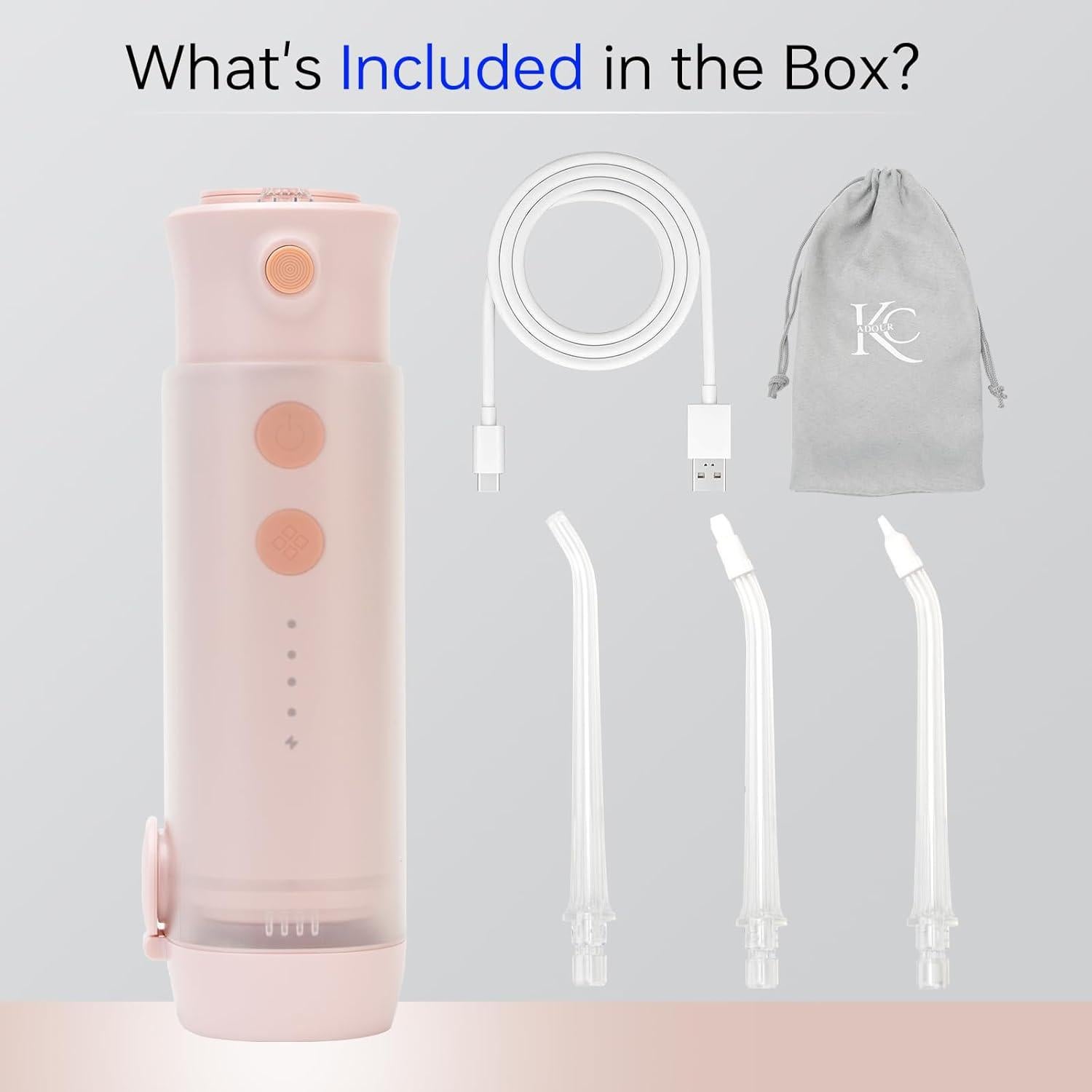 Hilo Dental Portátil con Agua KC Adour - Rosa, 4 Modos, 180ml