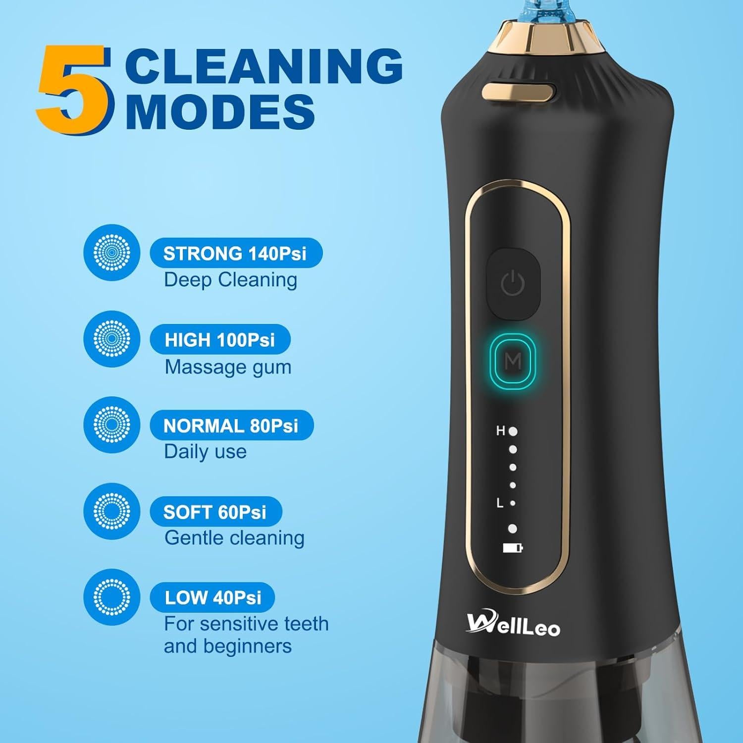 Irrigador Dental Portátil WELLLEO P12 300ML 5 Modos IPX7