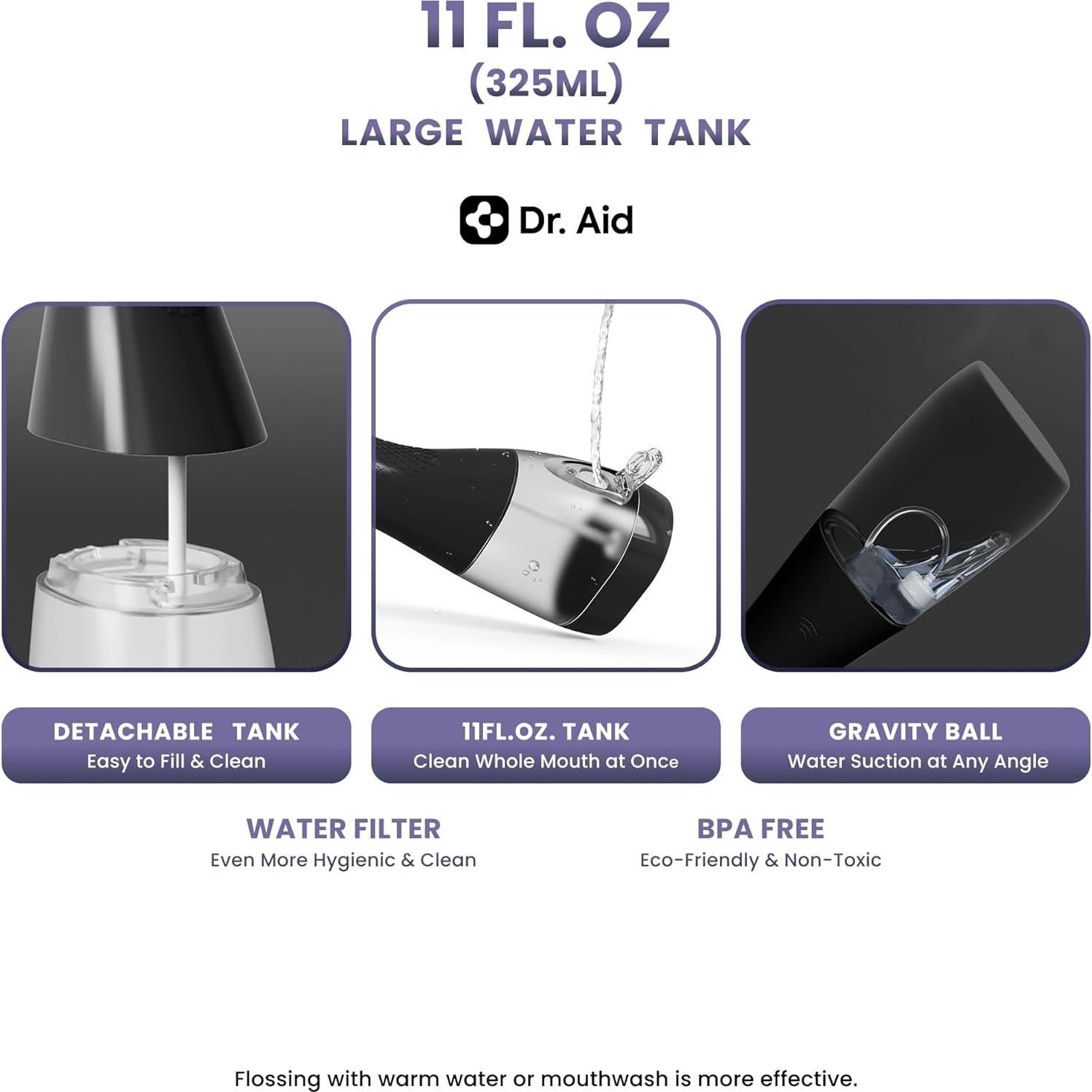 Irrigador Dental Dr. Aid Portátil Inalámbrico Negro 311ml