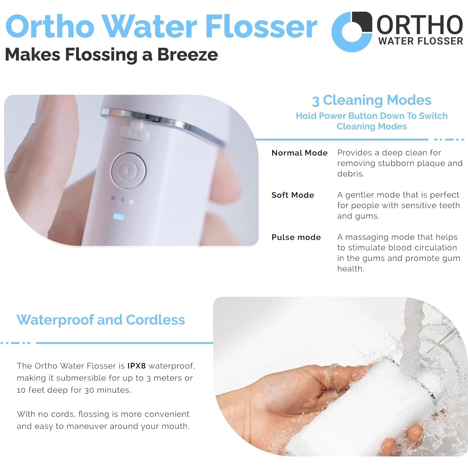 Hilo Dental Eléctrico Ortho Water - Portátil, 3 Modos, IPX8