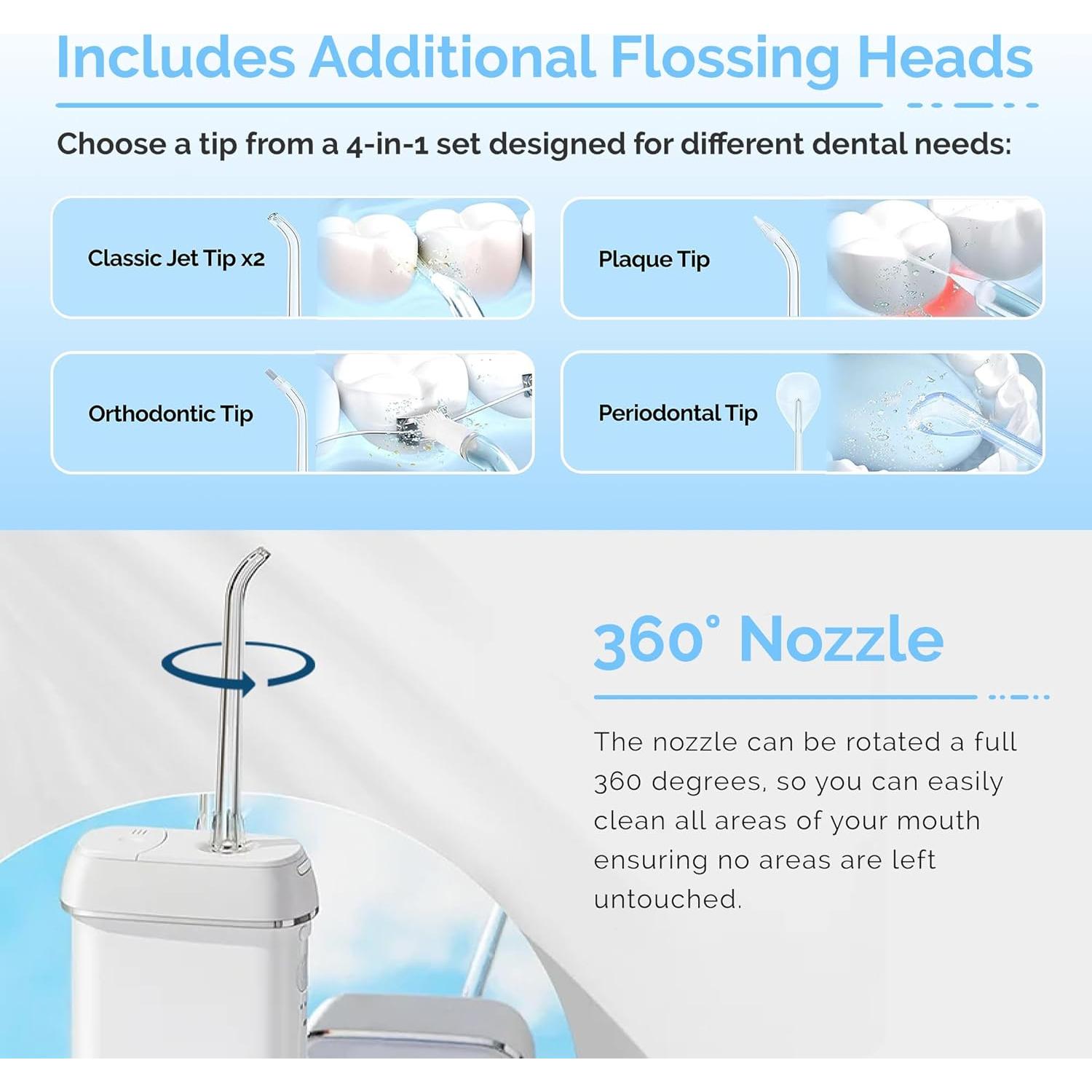 Hilo Dental Eléctrico Ortho Water - Portátil, 3 Modos, IPX8