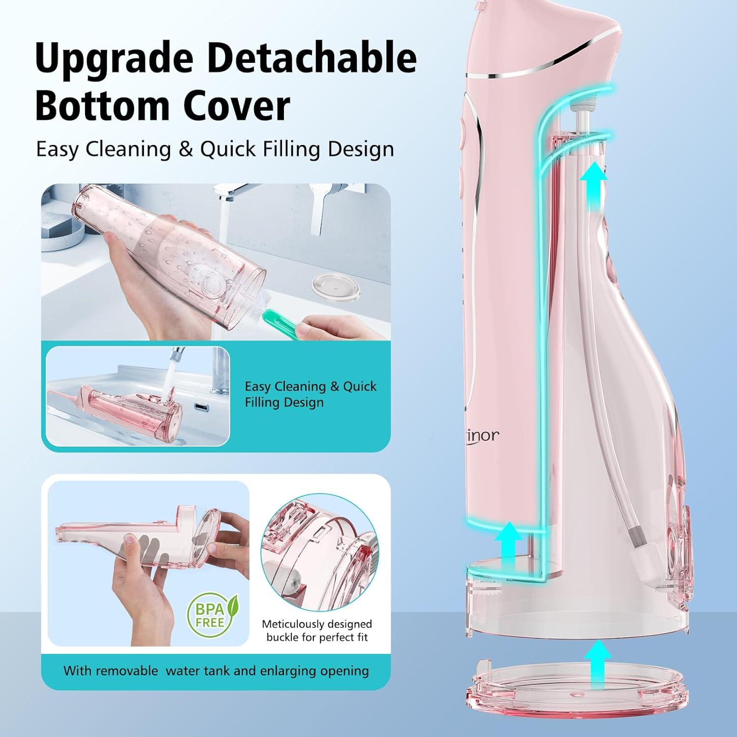 Irrigador Dental Portátil Leominor Rosa 300ml IPX7 Recargable