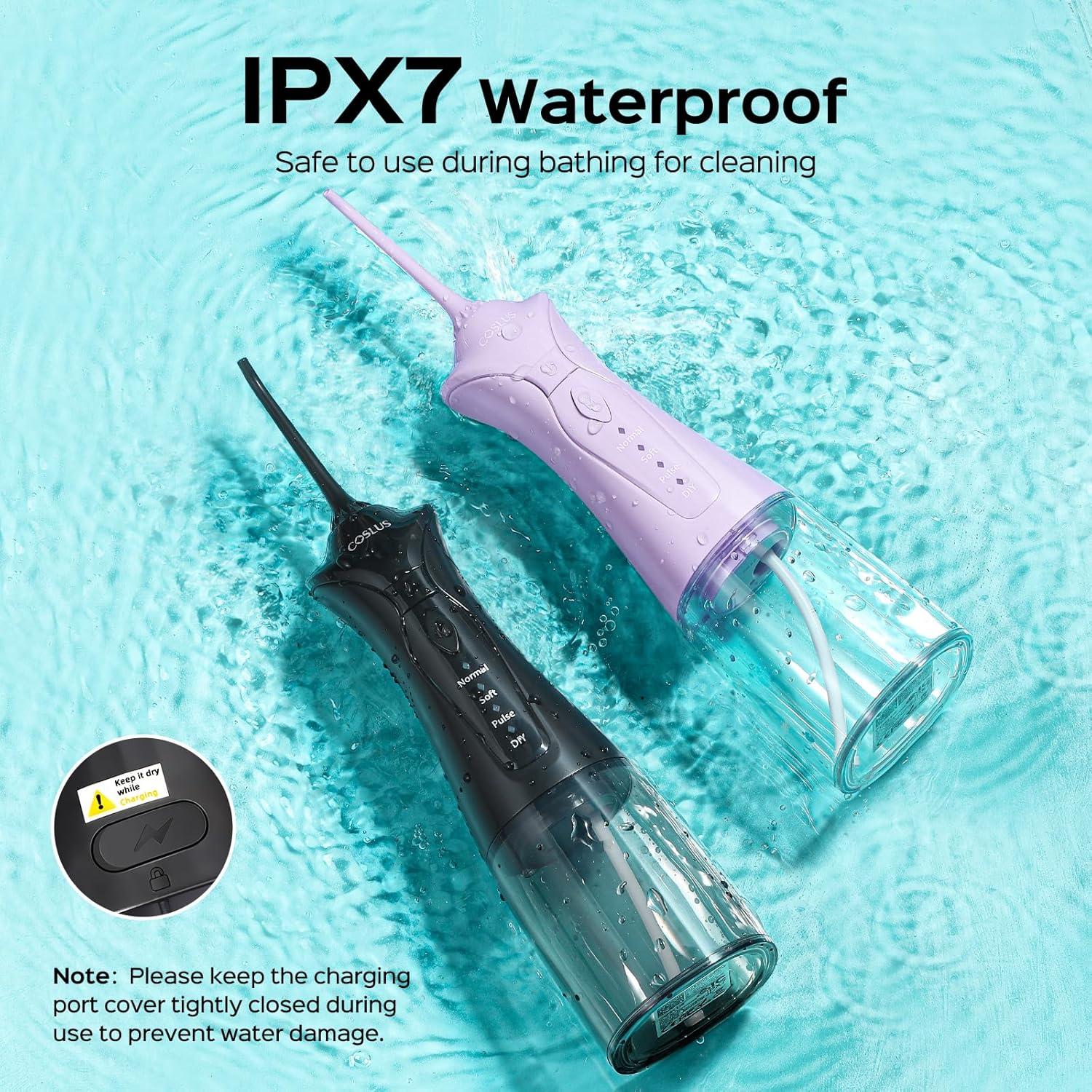 COSLUS Flosser de Agua Inalámbrico 2 Paquetes 3 Modos 8 Niveles