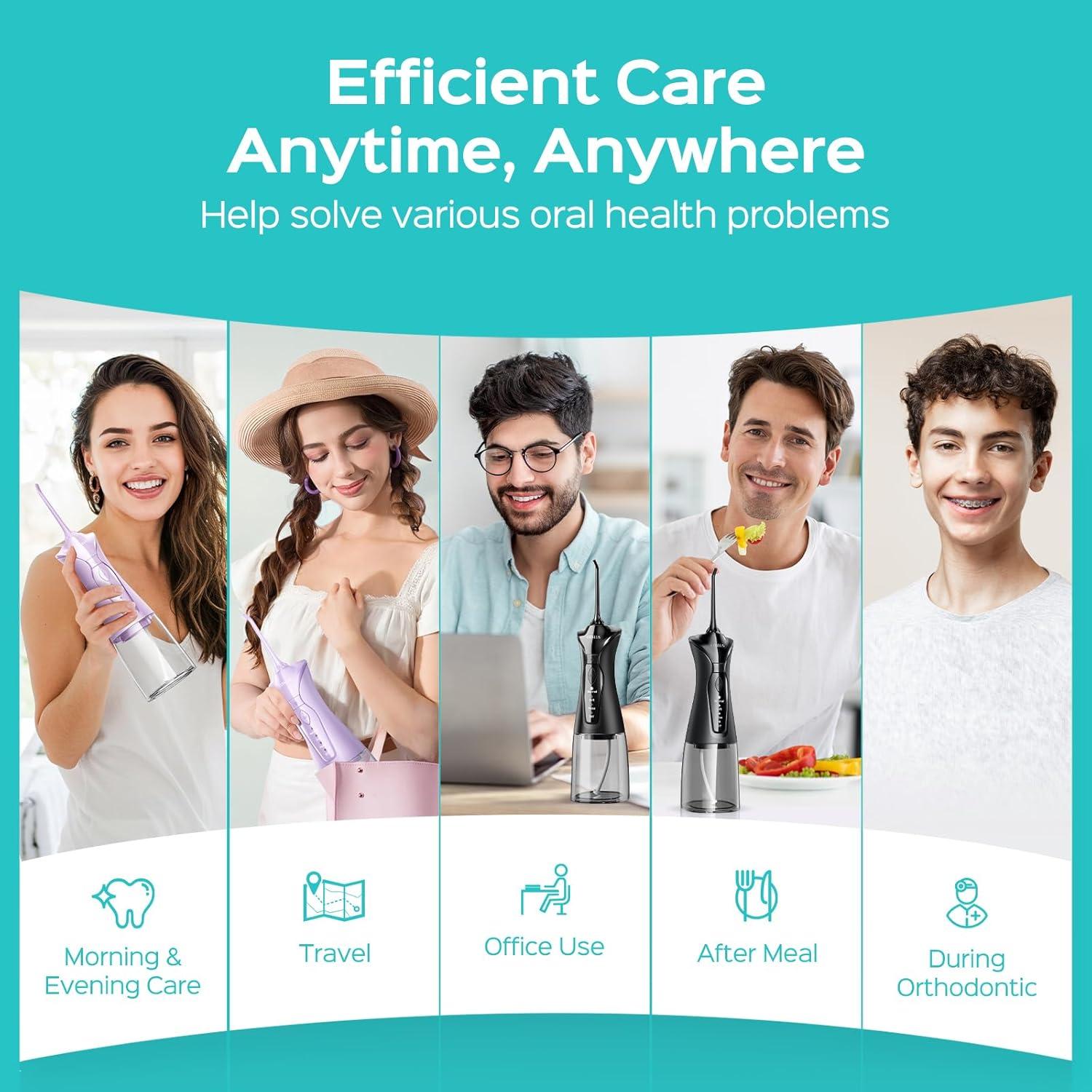 COSLUS Flosser de Agua Inalámbrico 2 Paquetes 3 Modos 8 Niveles