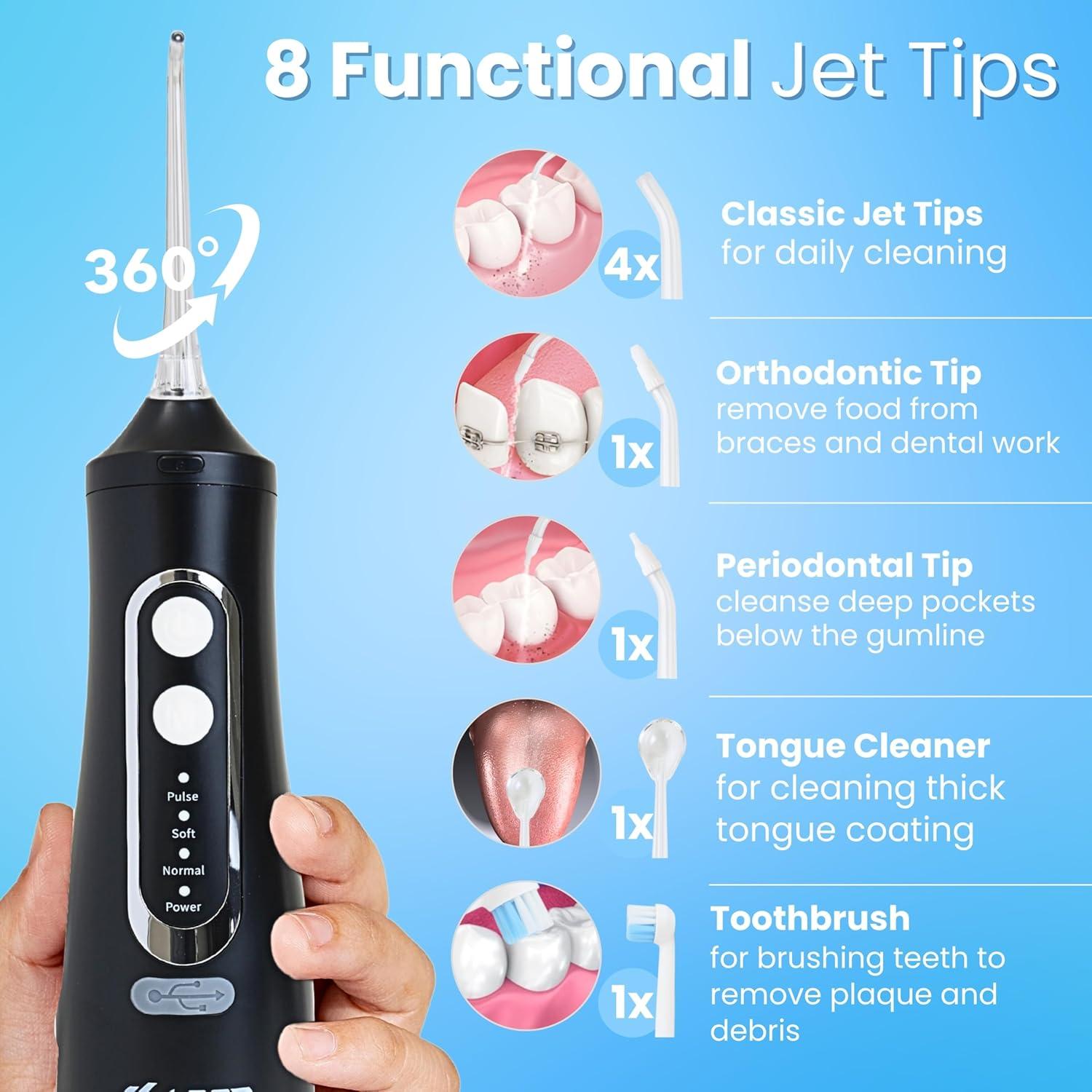 Hilo Dental Eléctrico Loot Negro 310ML 4 Modos 8 Puntas