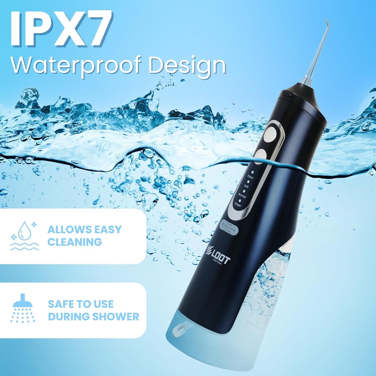 Hilo Dental Eléctrico Loot Negro 310ML 4 Modos 8 Puntas