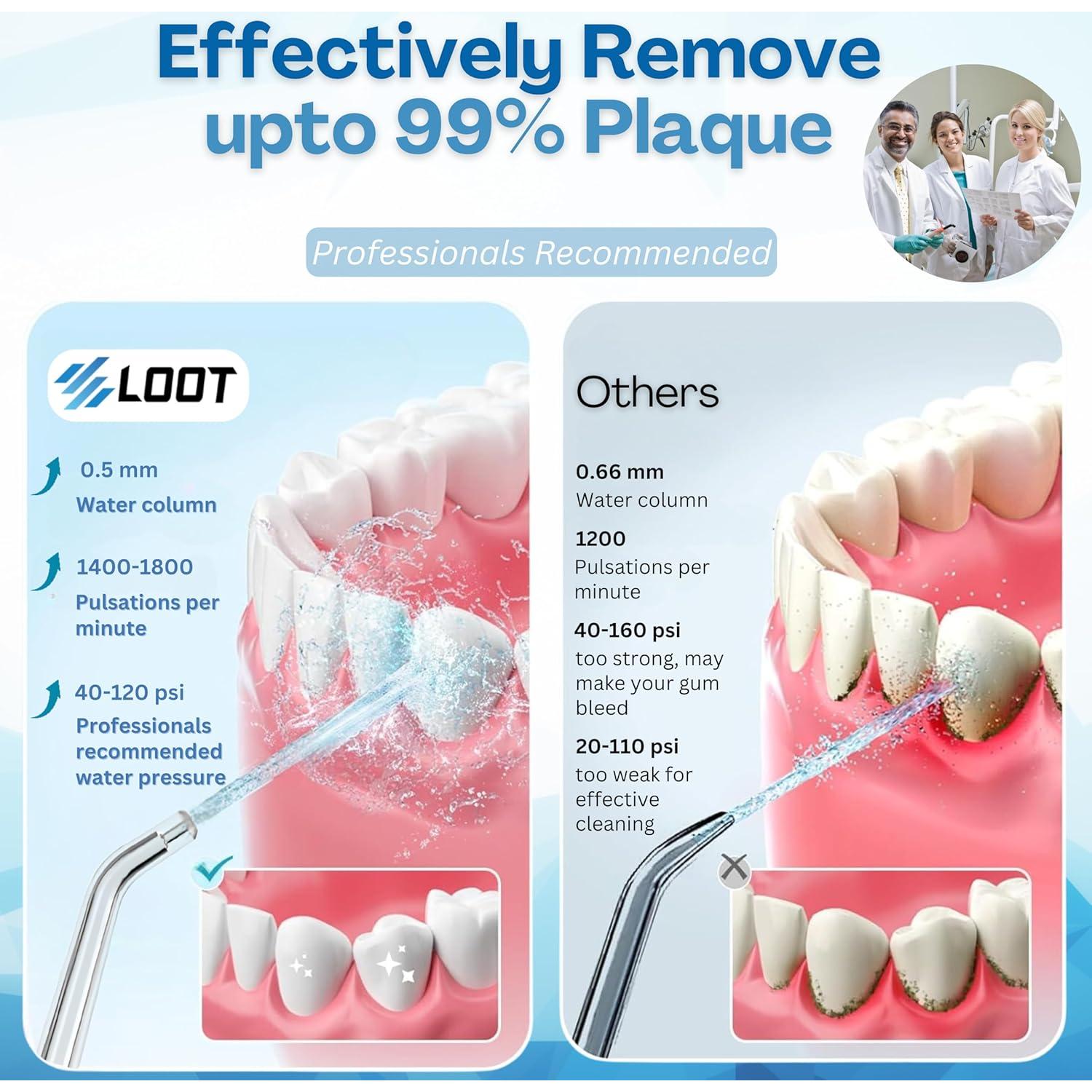 Hilo Dental Eléctrico Loot Negro 310ML 4 Modos 8 Puntas