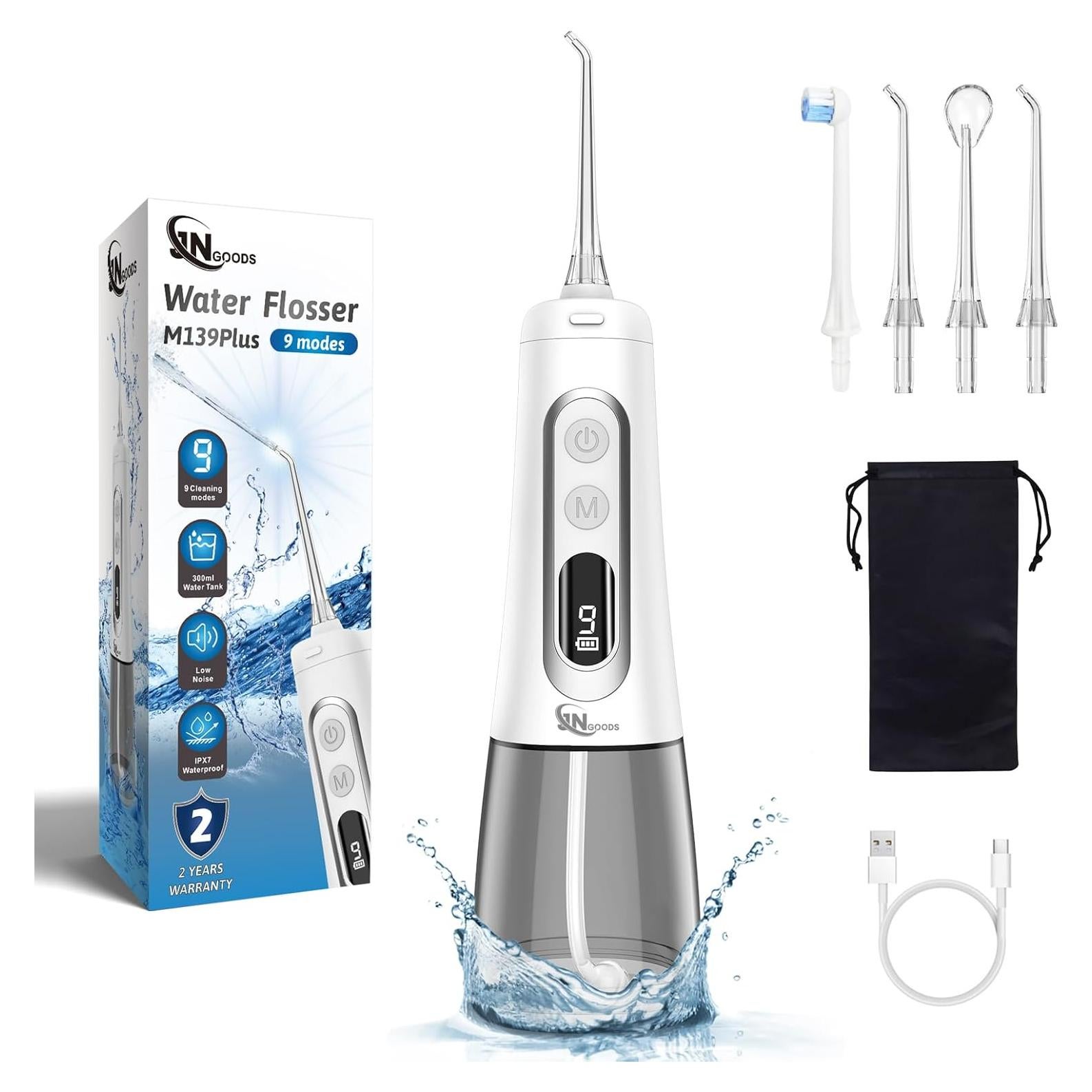 Irrigador Oral JNGOODS 300ml Recargable IPX7 9 Modos Blanco