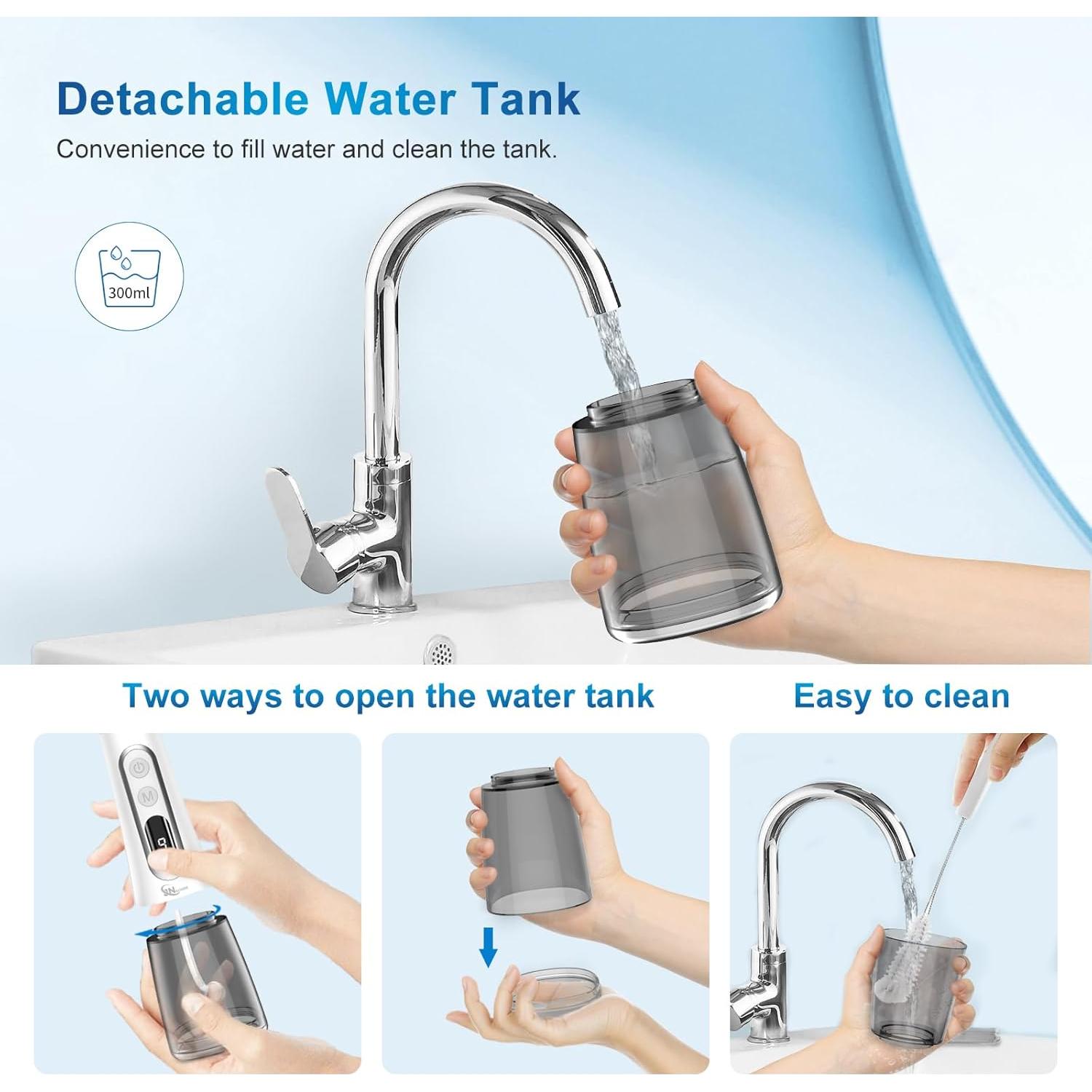 Irrigador Oral JNGOODS 300ml Recargable IPX7 9 Modos Blanco