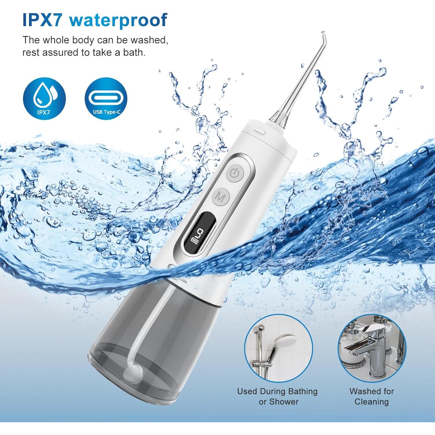 Irrigador Oral JNGOODS 300ml Recargable IPX7 9 Modos Blanco