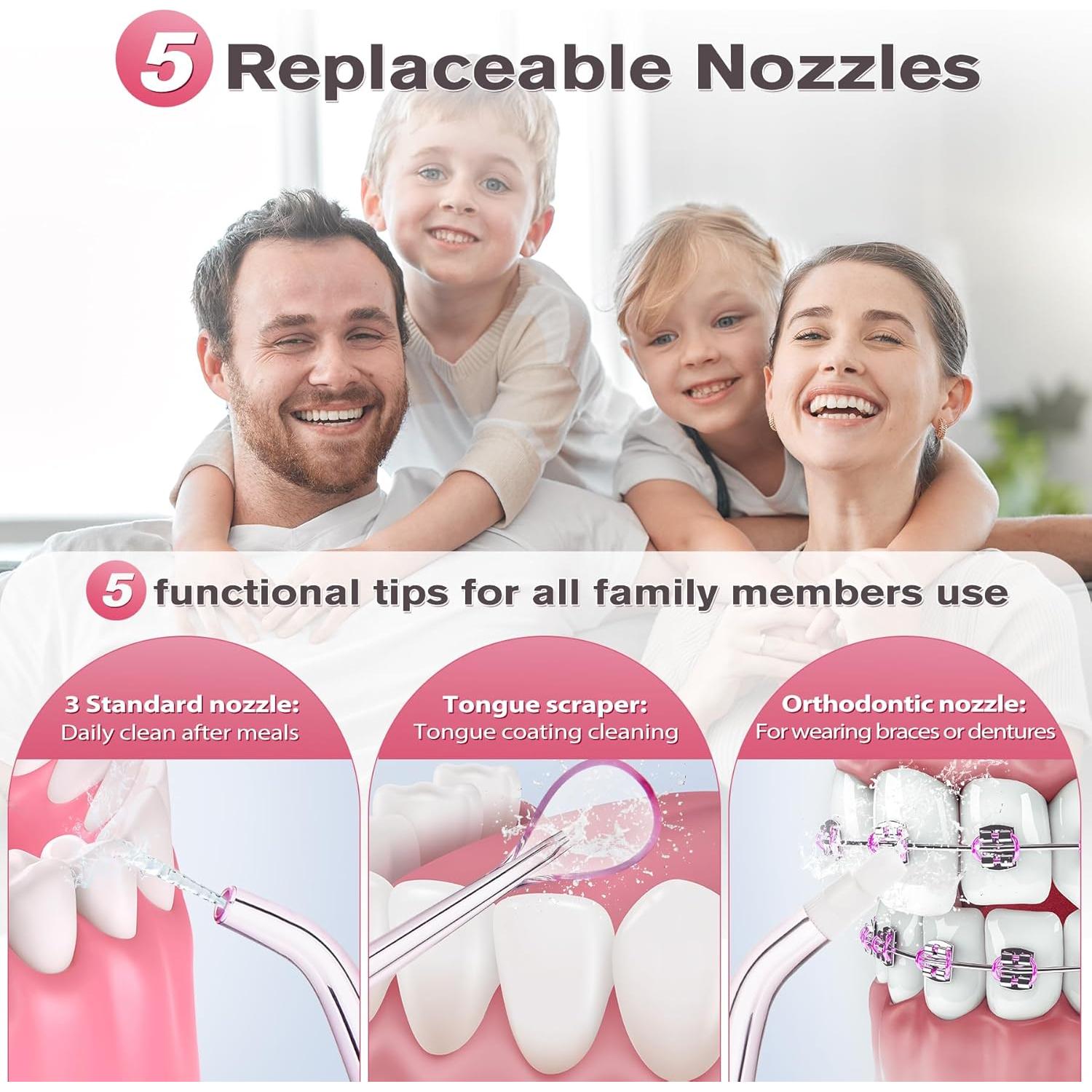 Irrigador Oral TOVENDOR Recargable 300ml 3 Modos Rosa