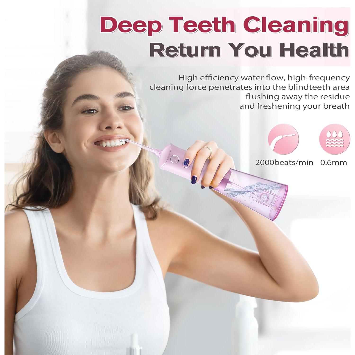 Irrigador Oral TOVENDOR Recargable 300ml 3 Modos Rosa