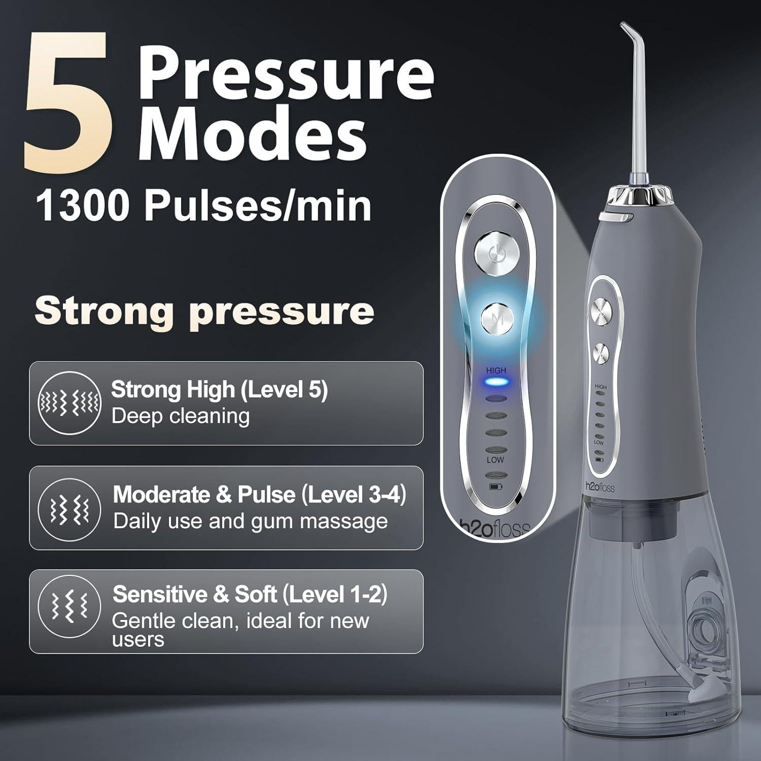 Irrigador Dental Inalámbrico H2ofloss HF-6 300ML 5 Modos IPX7