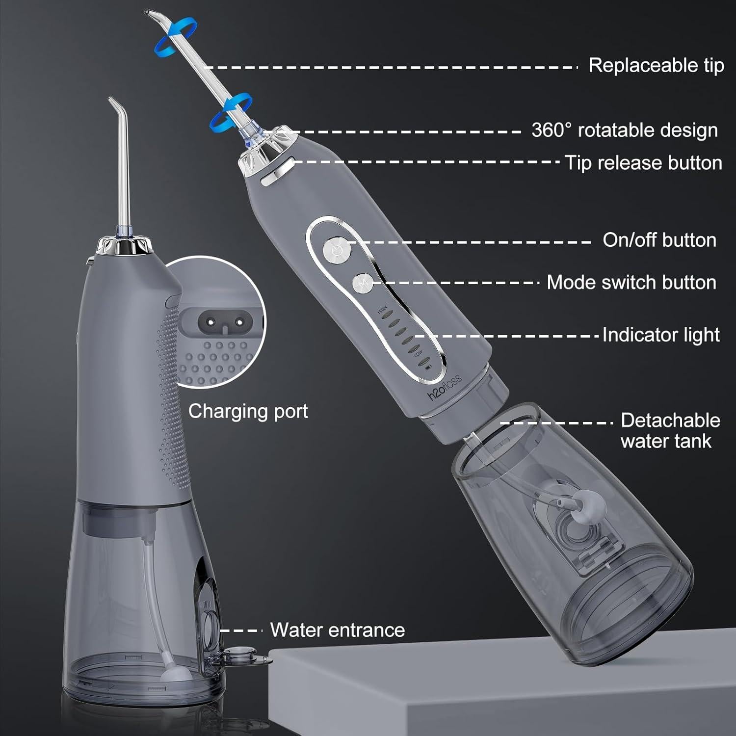Irrigador Dental Inalámbrico H2ofloss HF-6 300ML 5 Modos IPX7
