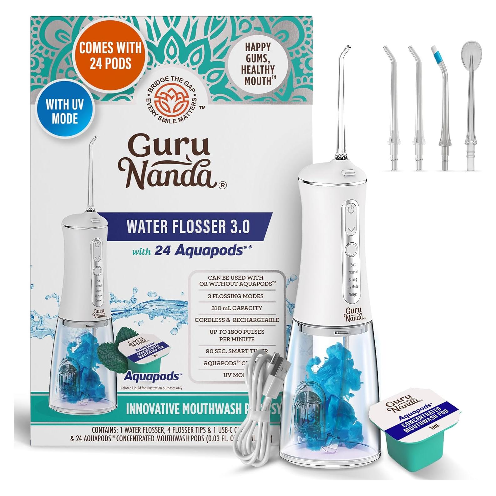 Flosser Dental GuruNanda 3.0 con Modo UV y 24 Aquapods