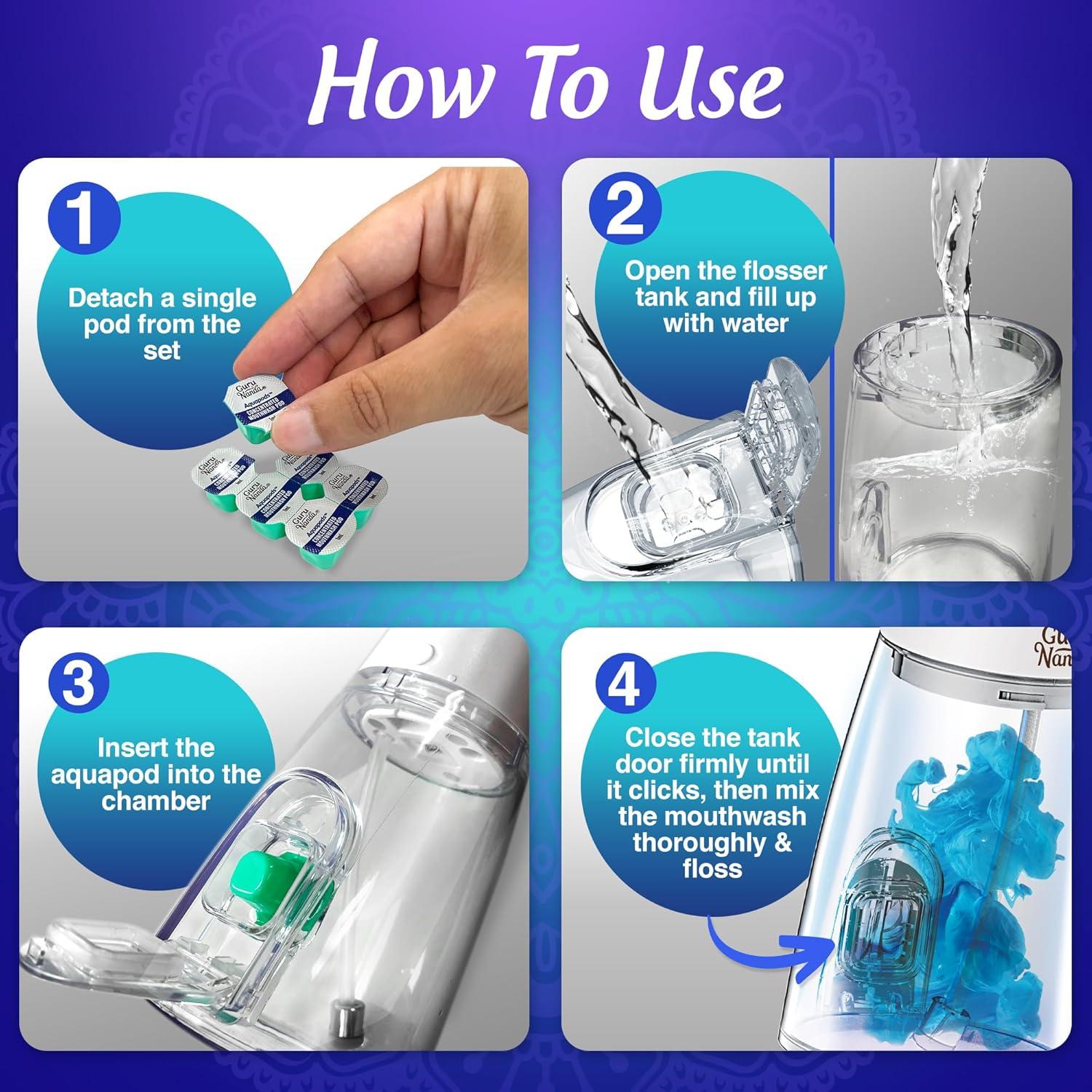 Flosser Dental GuruNanda 3.0 con Modo UV y 24 Aquapods