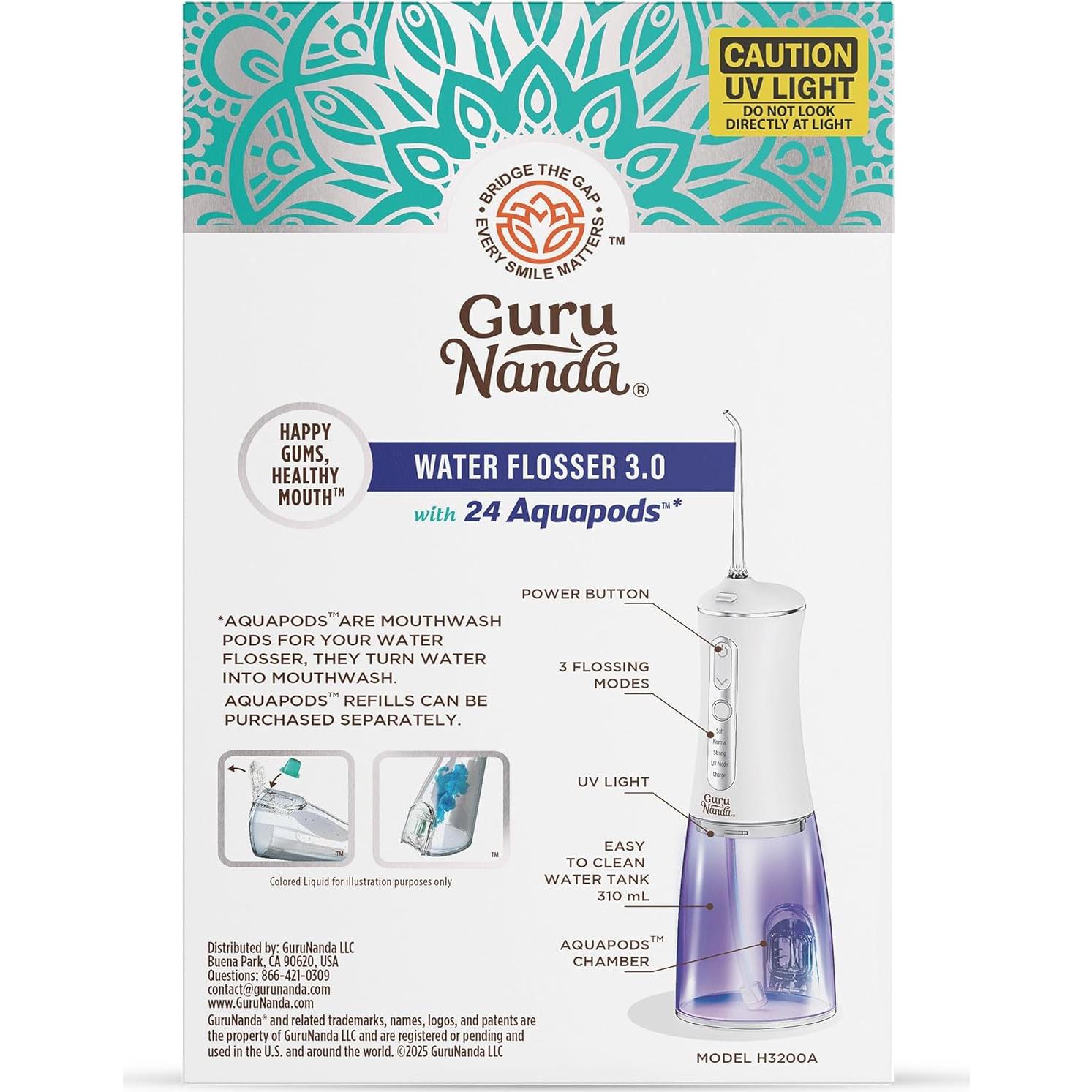 Flosser Dental GuruNanda 3.0 con Modo UV y 24 Aquapods