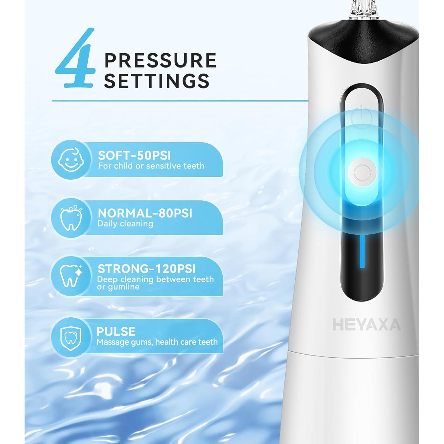 Irrigador Oral Portátil HEYAXA 300ML Inalámbrico IPX7 Blanco