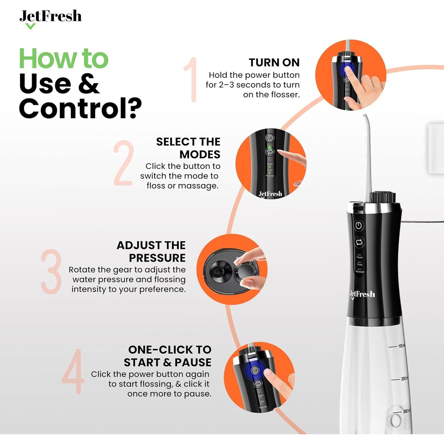 Irrigador Oral Eléctrico C2 con Cámara 350ml Recargable