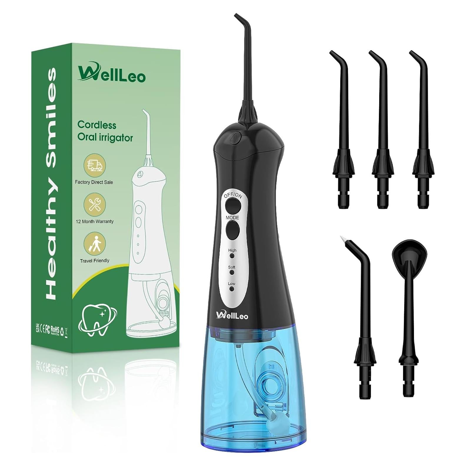 Irrigador Oral Portátil WELLLEO C103 con 5 Puntas y Batería Recargable