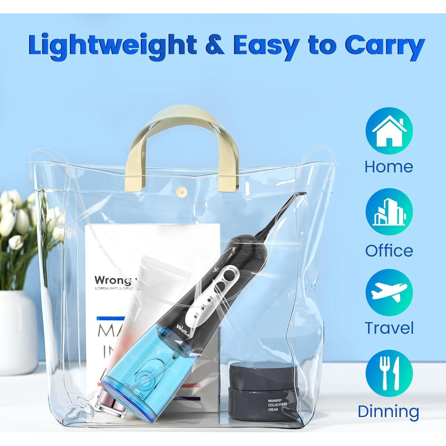 Irrigador Oral Portátil WELLLEO C103 con 5 Puntas y Batería Recargable