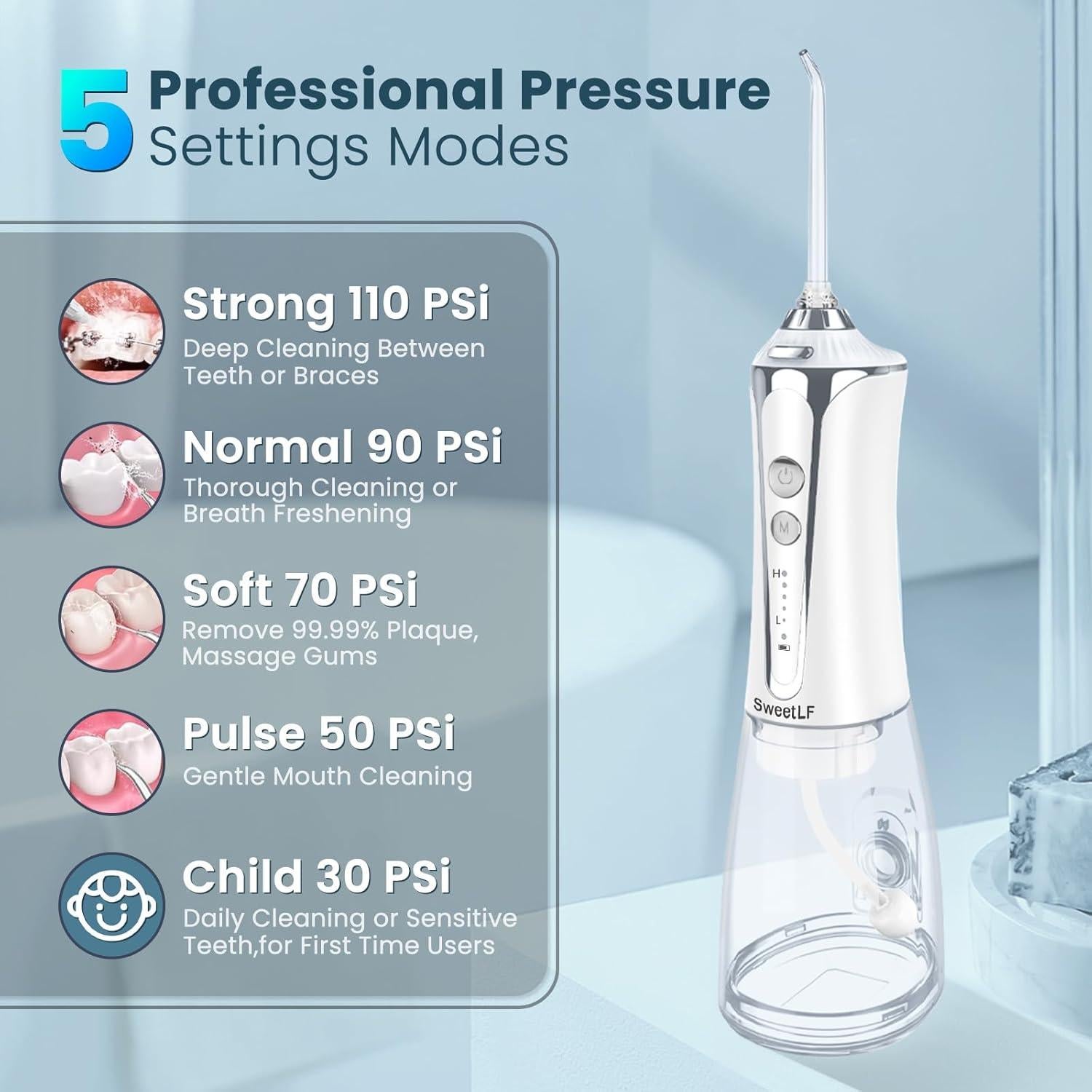 Irrigador Oral Portátil SweetLF HF-P11-2, 5 Modos, 300ML