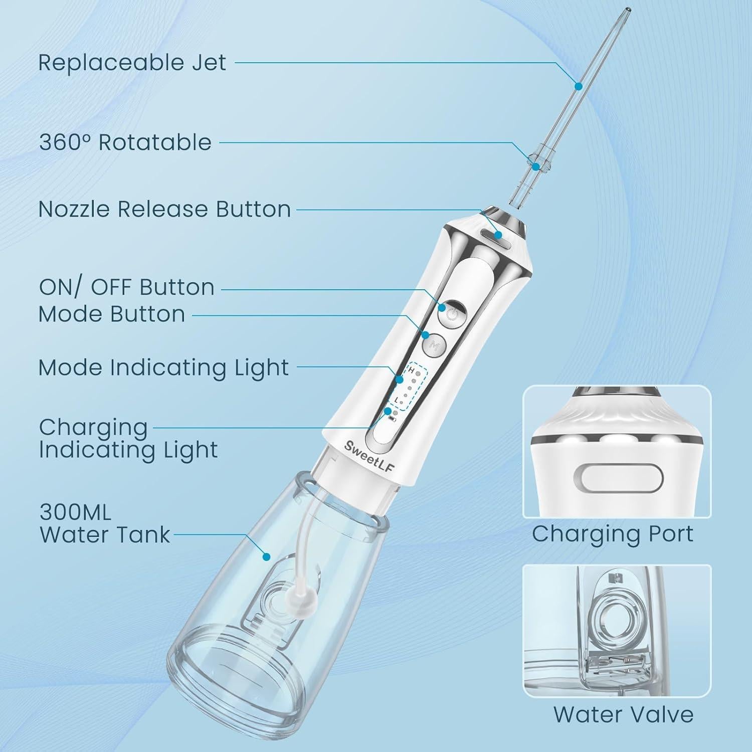 Irrigador Oral Portátil SweetLF HF-P11-2, 5 Modos, 300ML