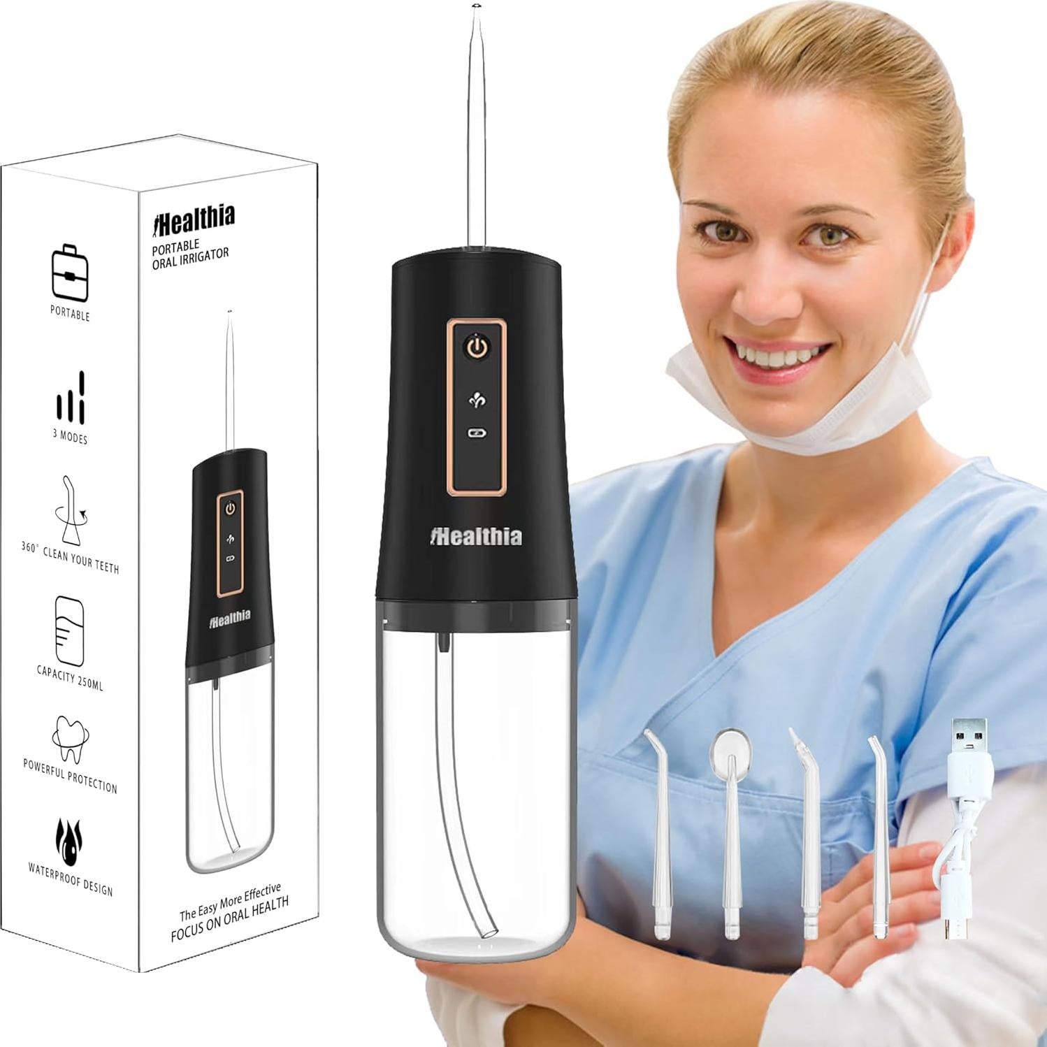 Irrigador Oral Inalámbrico KUSKER con 3 Modos y 4 Boquillas