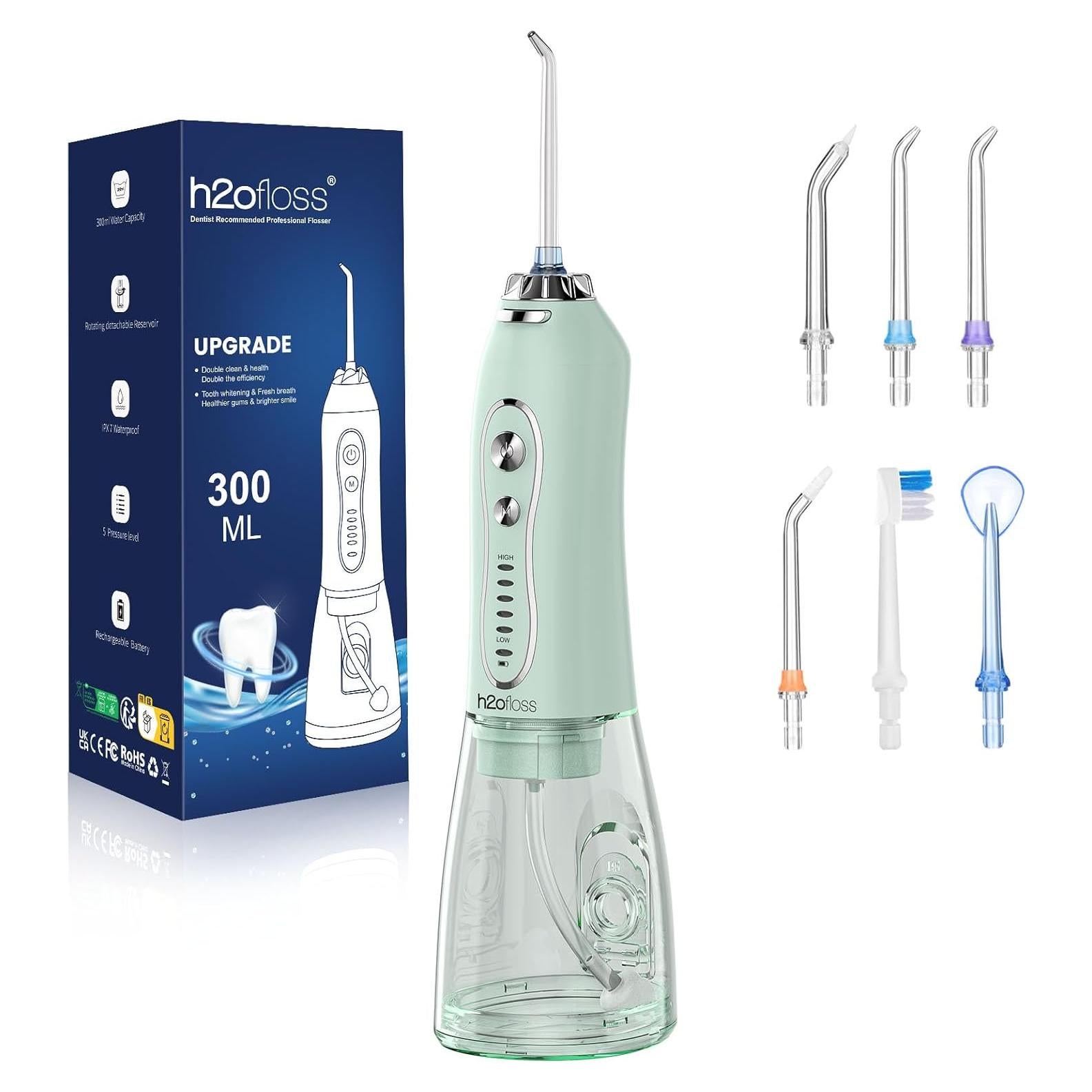 Irrigador Dental Portátil H2ofloss HF-6 300ML 5 Modos IPX7