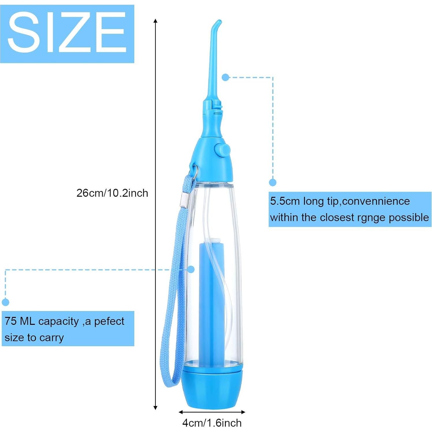 Irrigador Oral Manual Patelai 75ml Portátil Azul para Dientes