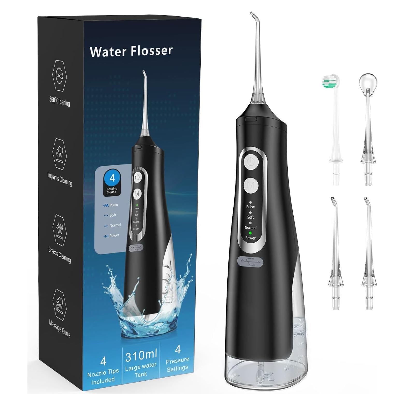 Irrigador Dental de Agua Setonia 310ml 4 Modos IPX7 Negro