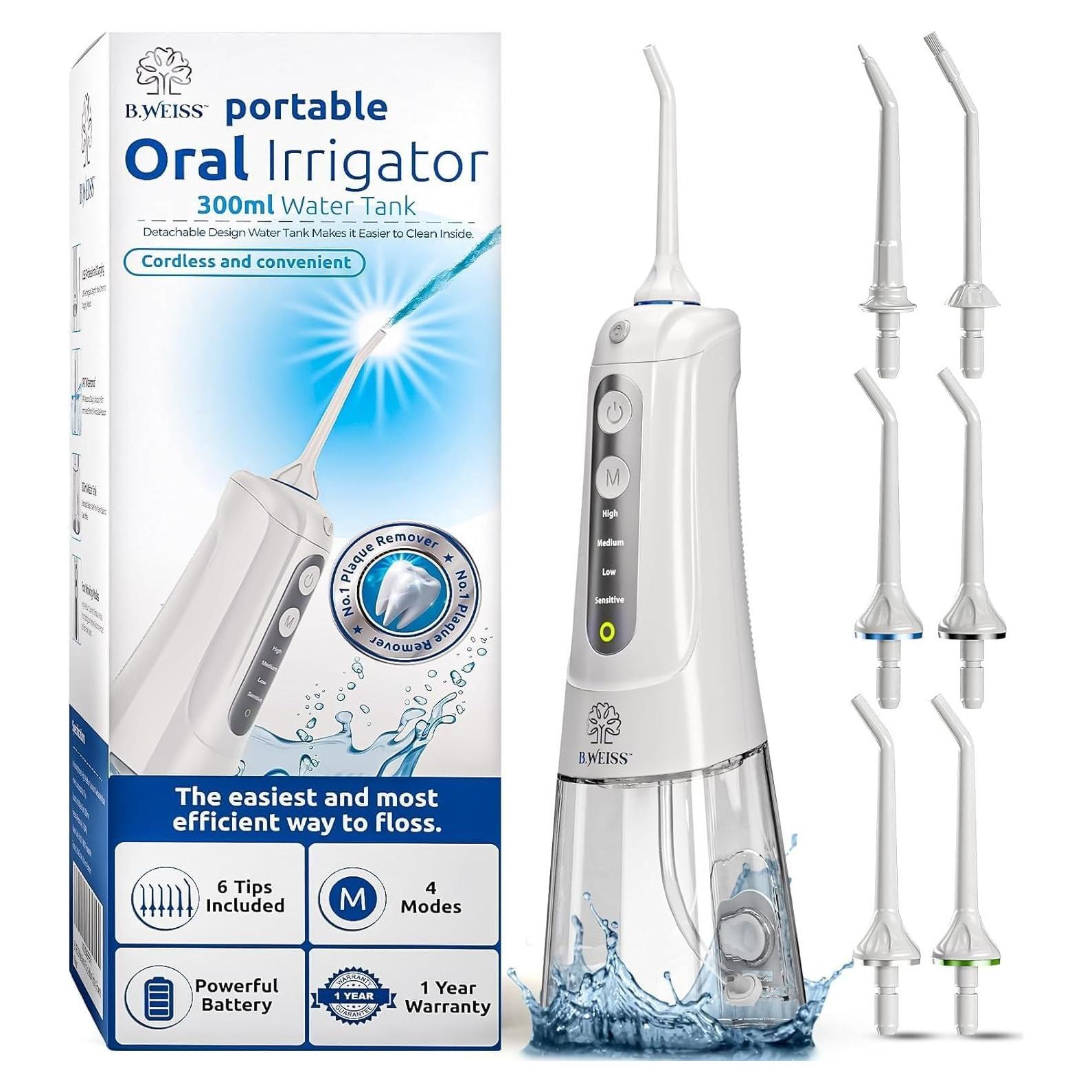 Irrigador Bucal Inalámbrico B. WEISS, 4 Modos, Blanco