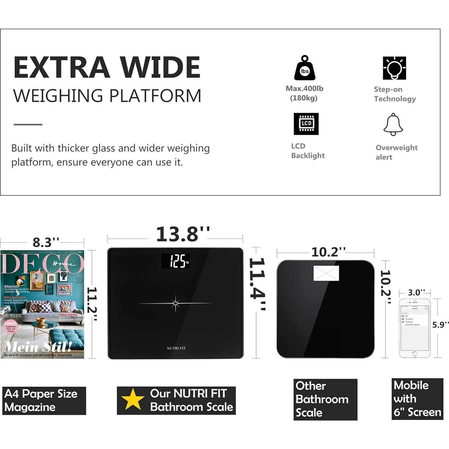Balanza de Baño Digital NUTRI FIT Extra Ancha 181kg LCD