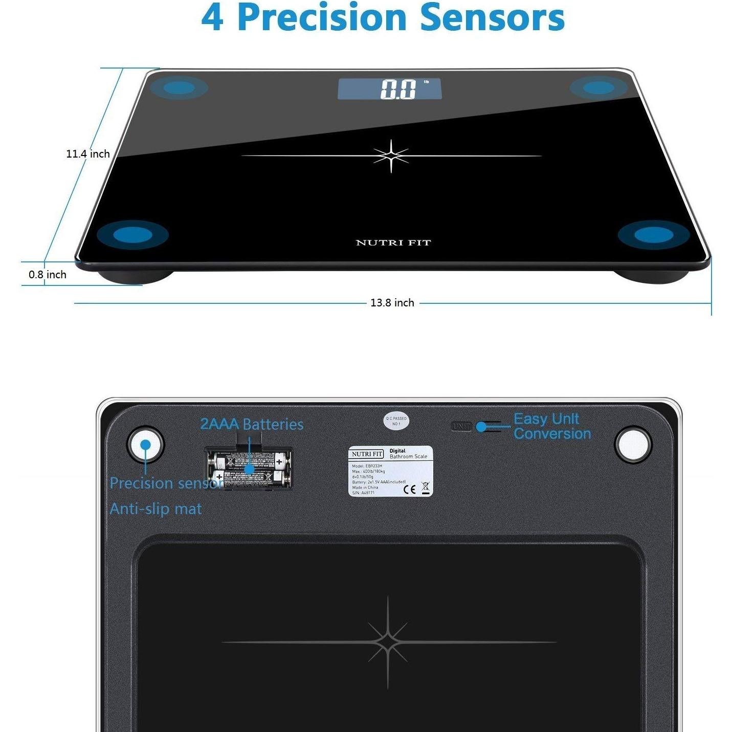 Balanza de Baño Digital NUTRI FIT Extra Ancha 181kg LCD