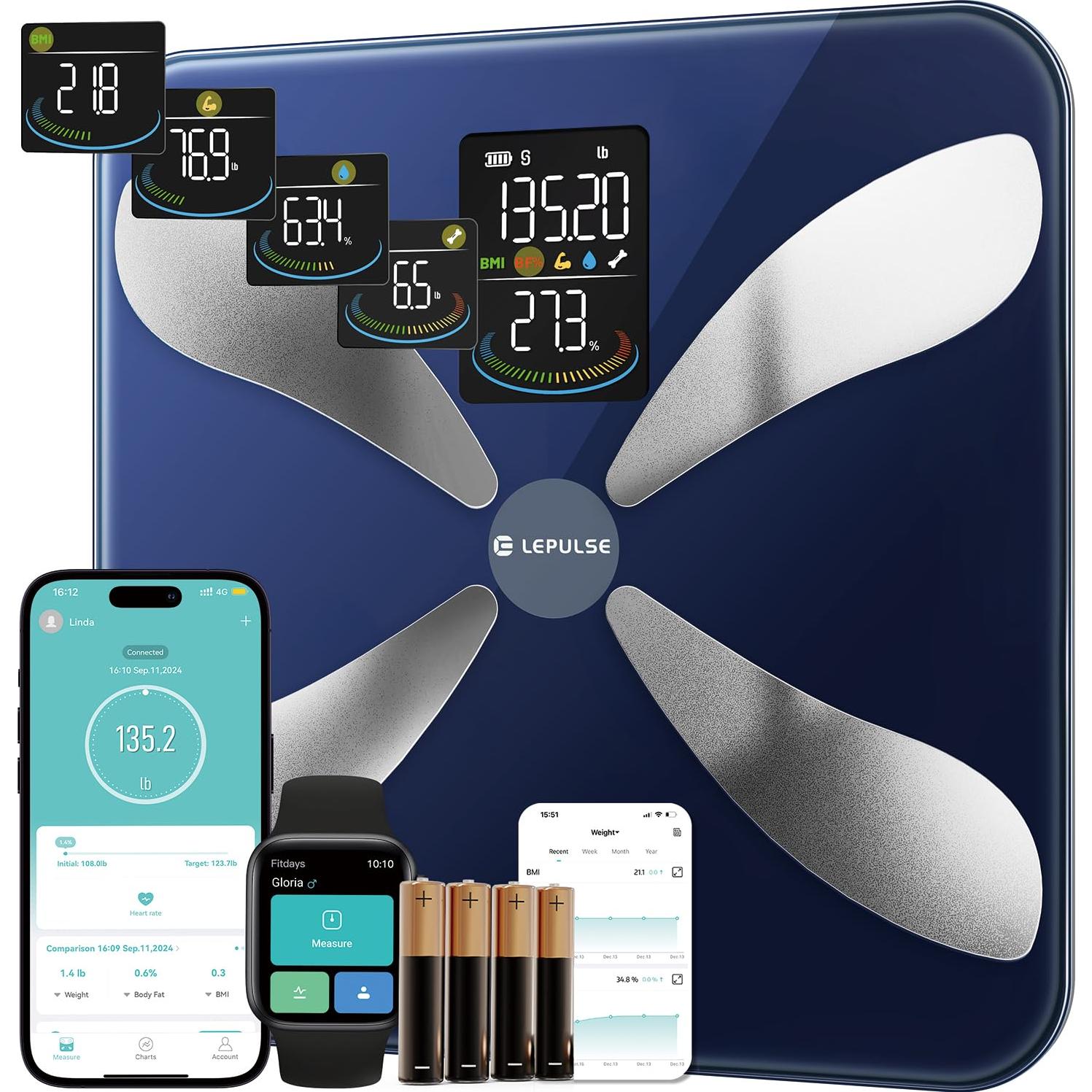 Escala de Peso Inteligente Lepulse con BMI y Grasa Corporal
