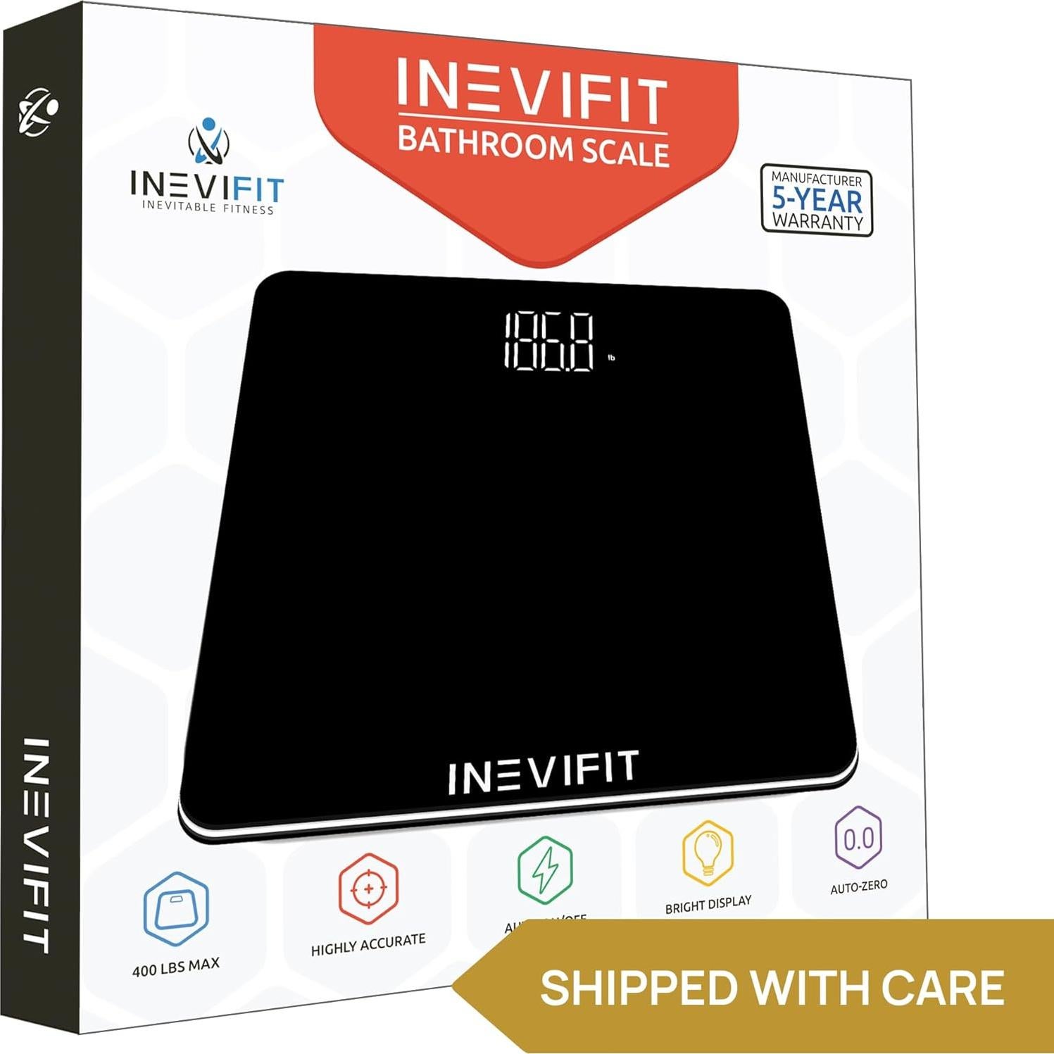 Báscula de Baño Digital INEVIFIT, Precisión 180 kg, Negro