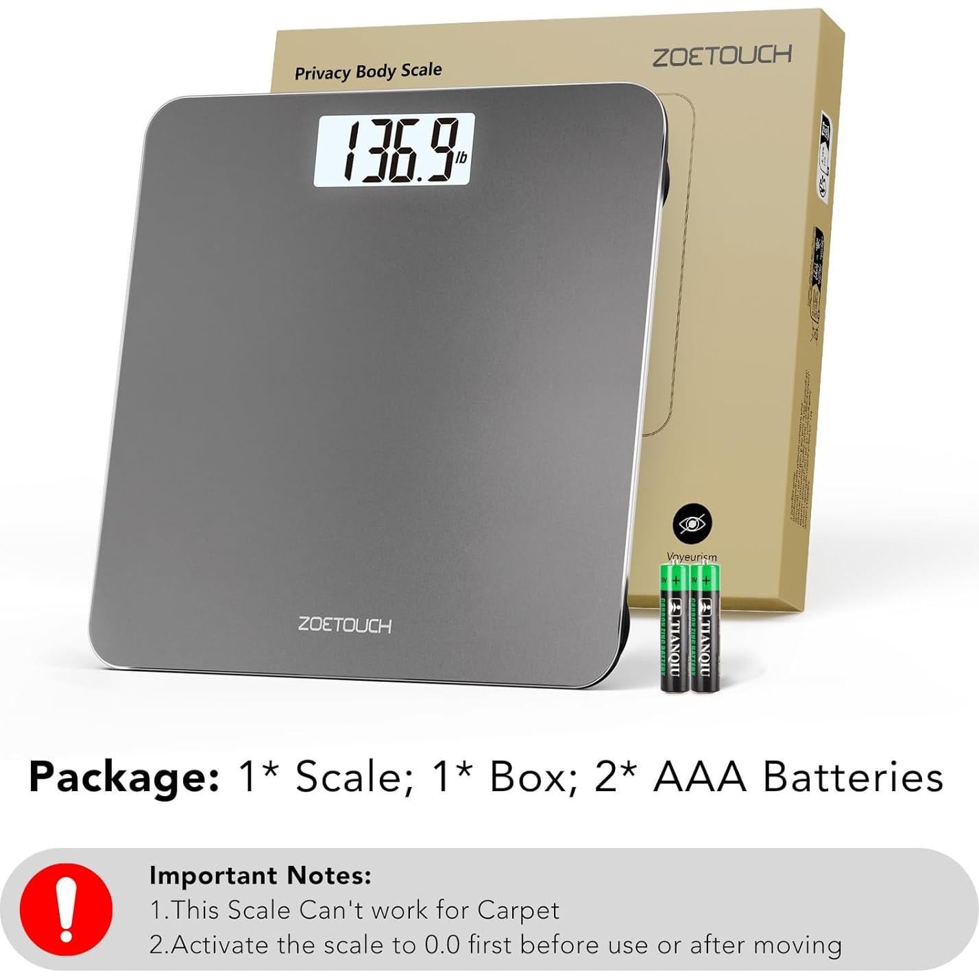 Báscula de Baño Digital ZOETOUCH 180kg Pantalla LCD Gris