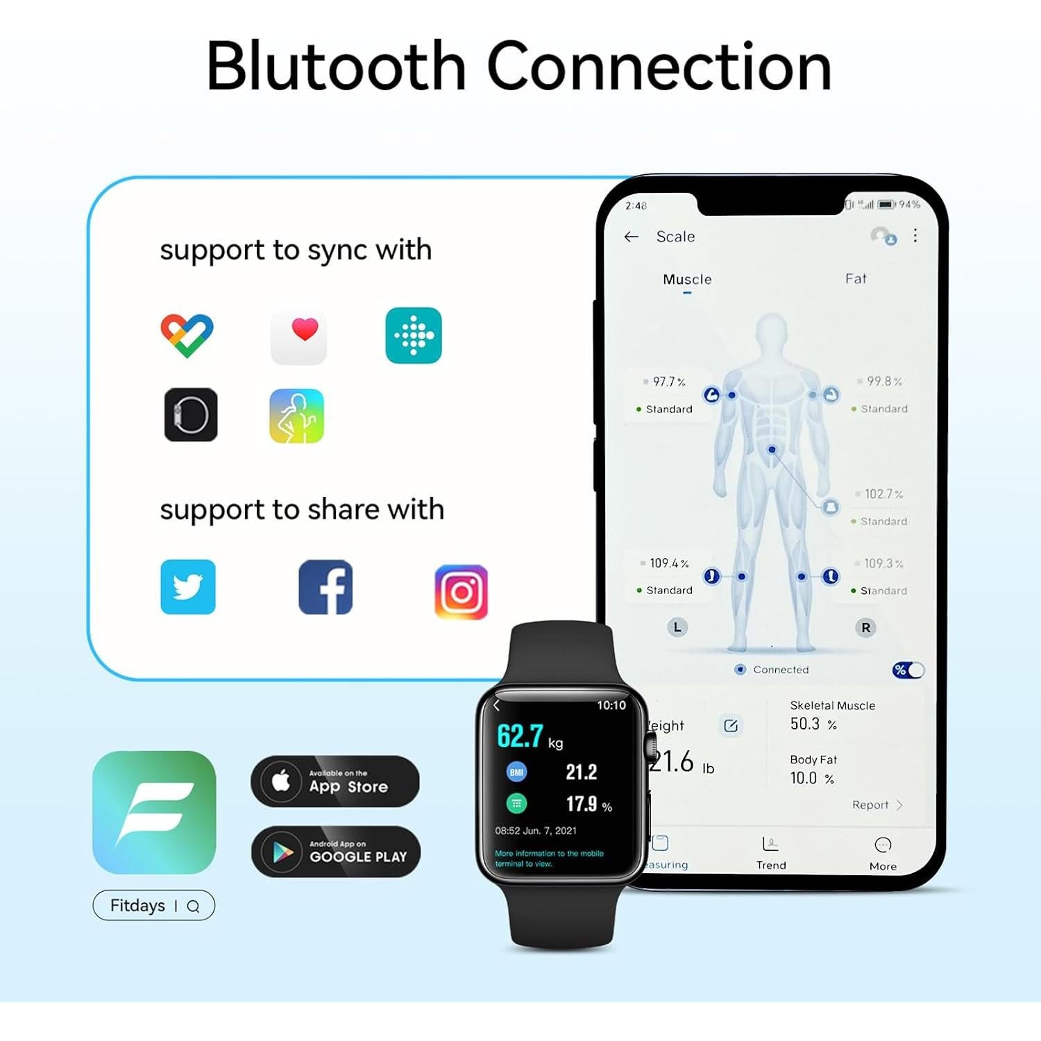 Báscula Digital de Baño Fitdays FG2317WB - Precisión 180kg