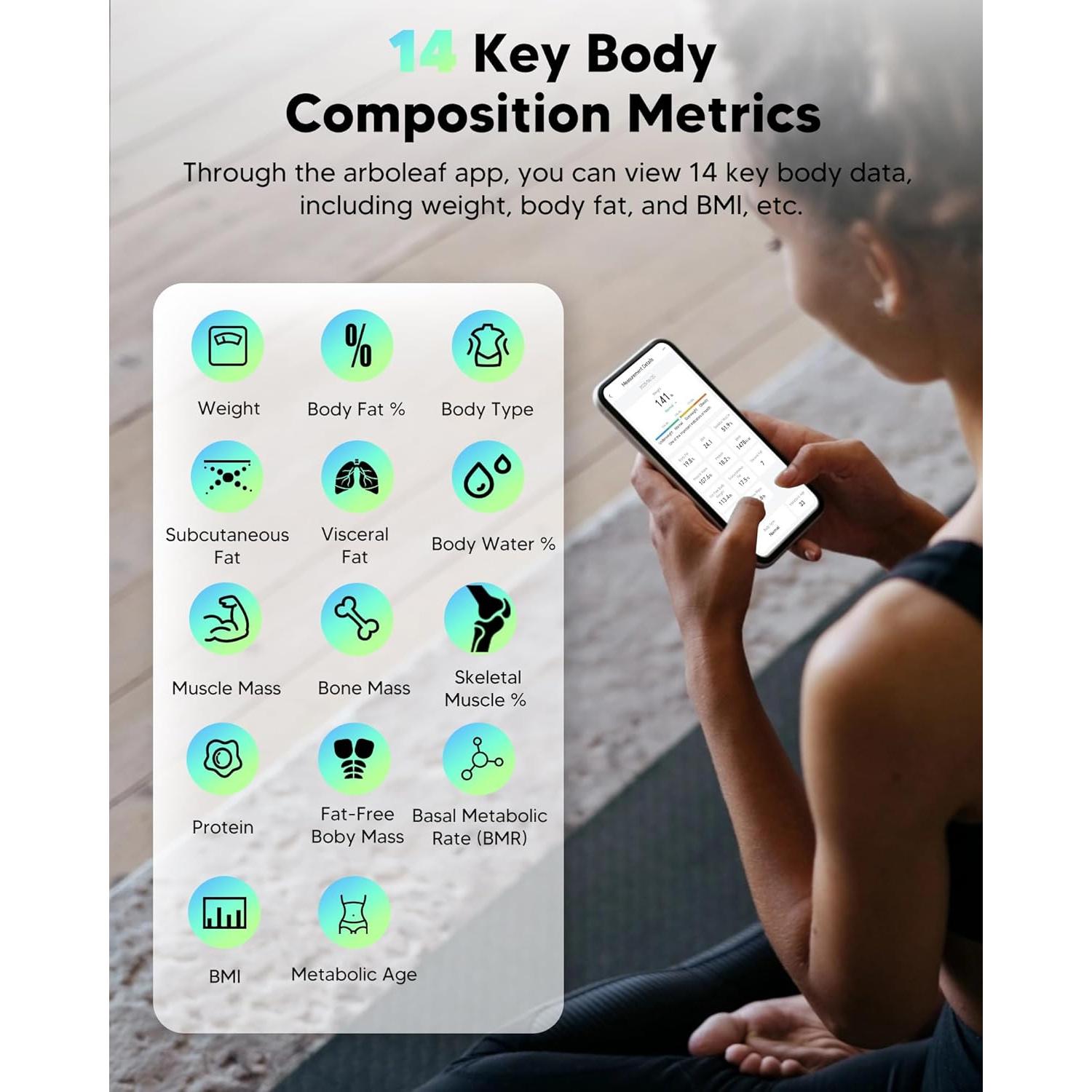 Báscula Inteligente Arboleaf Bluetooth 14 Métricas 180 kg Blanco