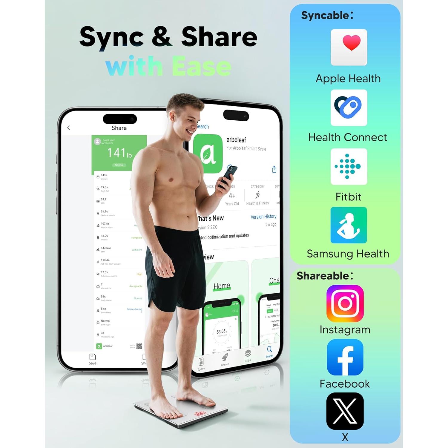 Báscula Inteligente Arboleaf Bluetooth 14 Métricas 180 kg Blanco