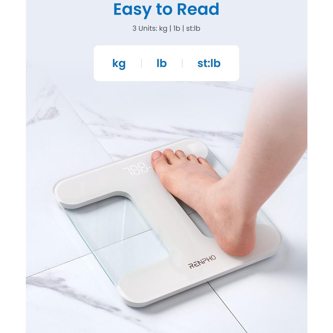 Báscula Digital RENPHO de Baño 180kg, Vidrio Templado, LED