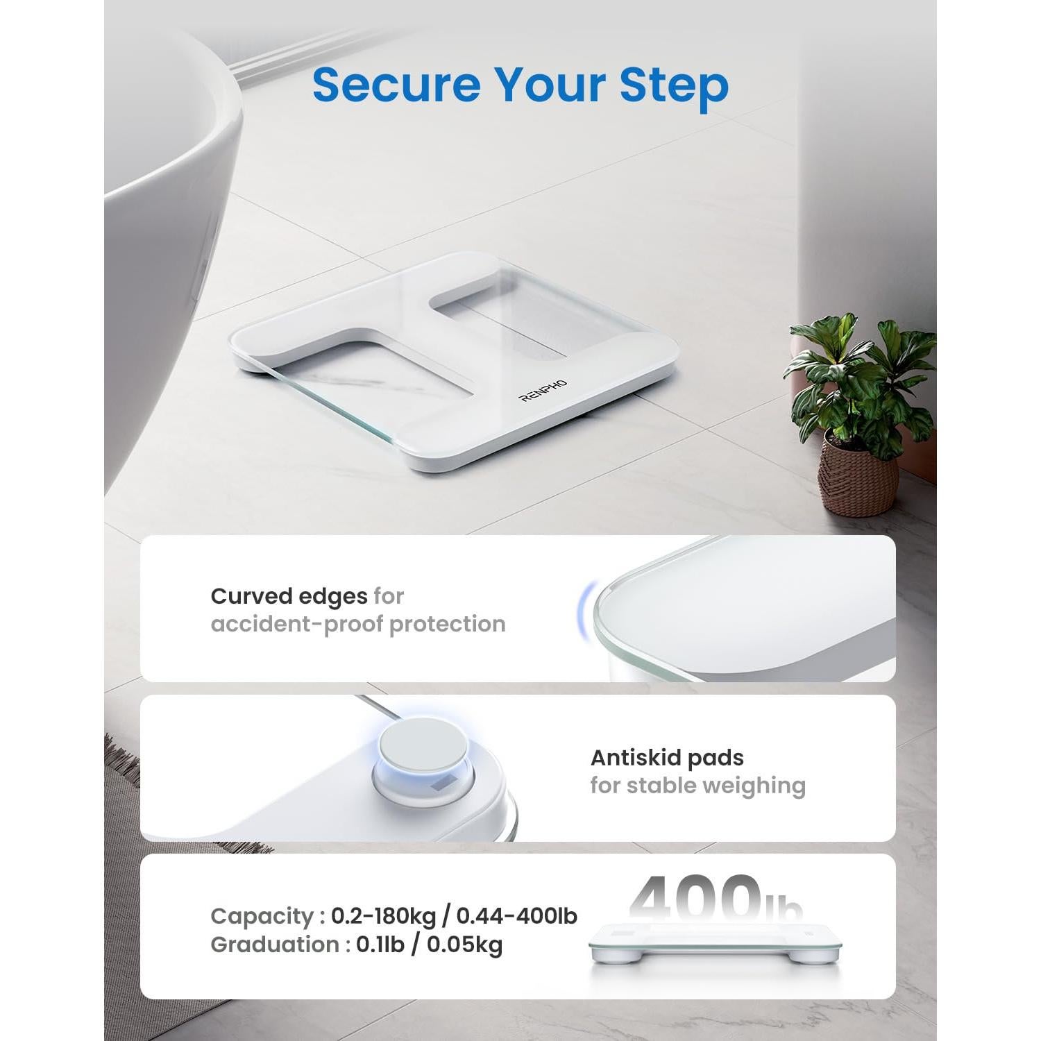 Báscula Digital RENPHO de Baño 180kg, Vidrio Templado, LED