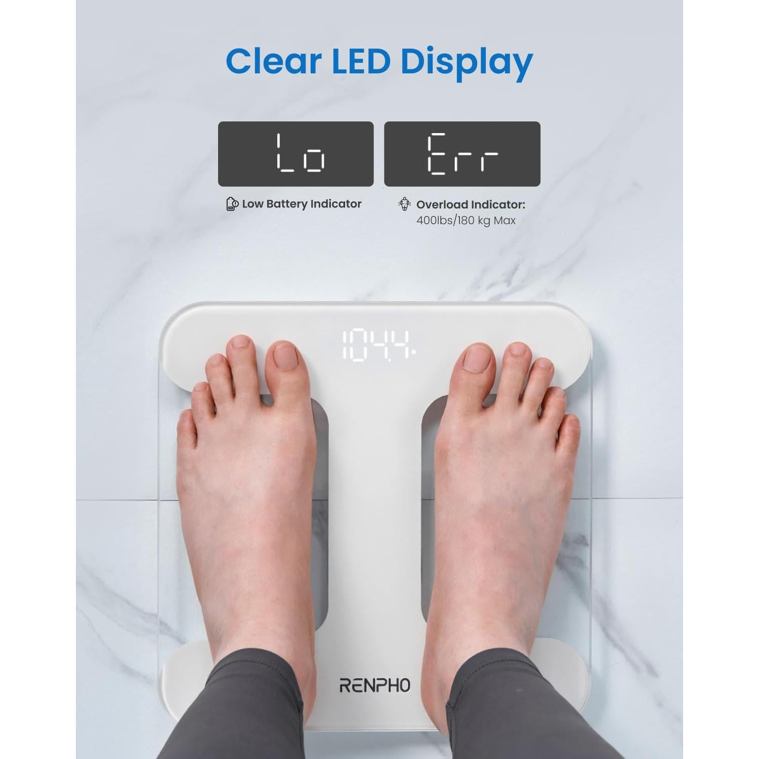 Báscula Digital RENPHO de Baño 180kg, Vidrio Templado, LED