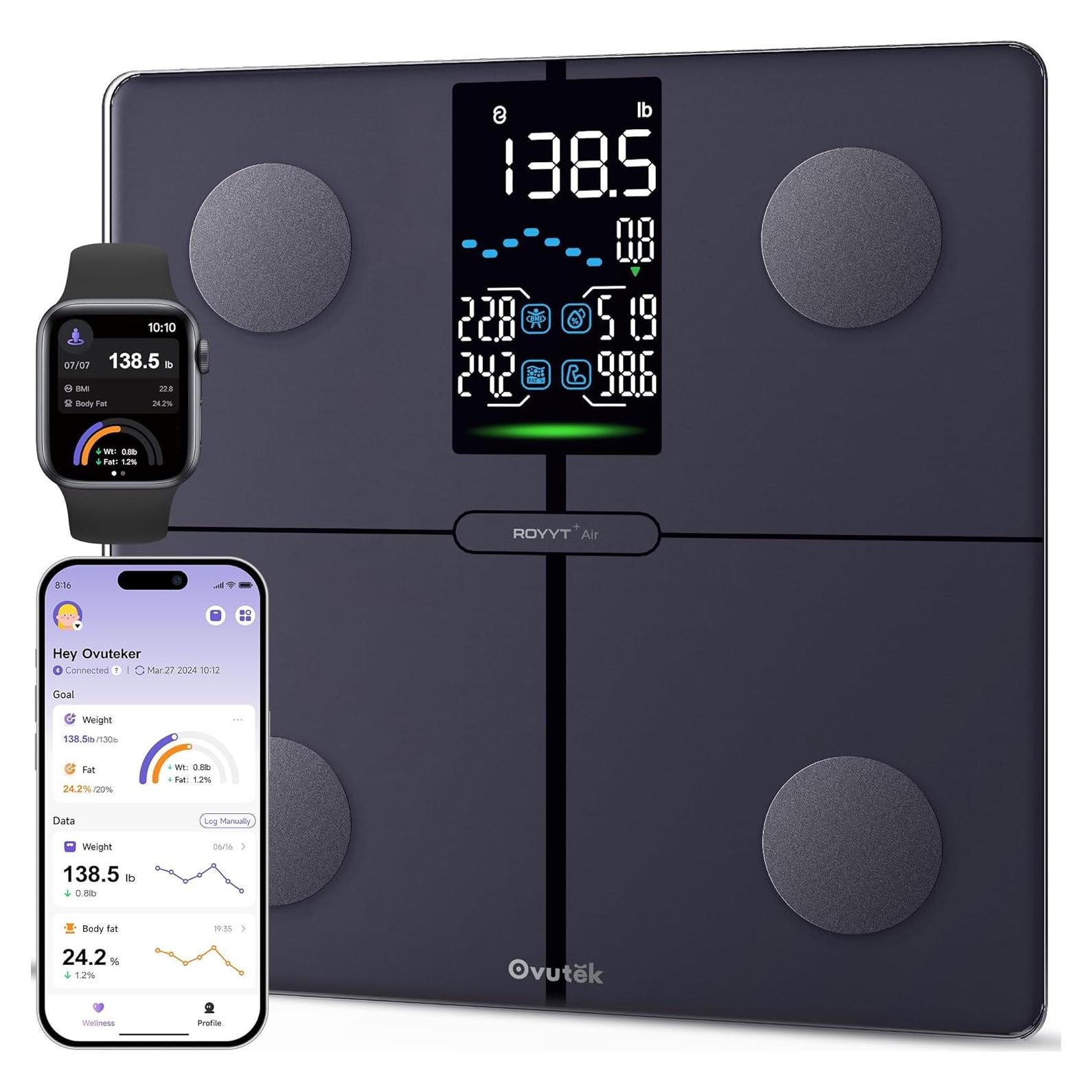 Báscula Inteligente Ovutek para Peso Corporal y Grasa 0.02kg