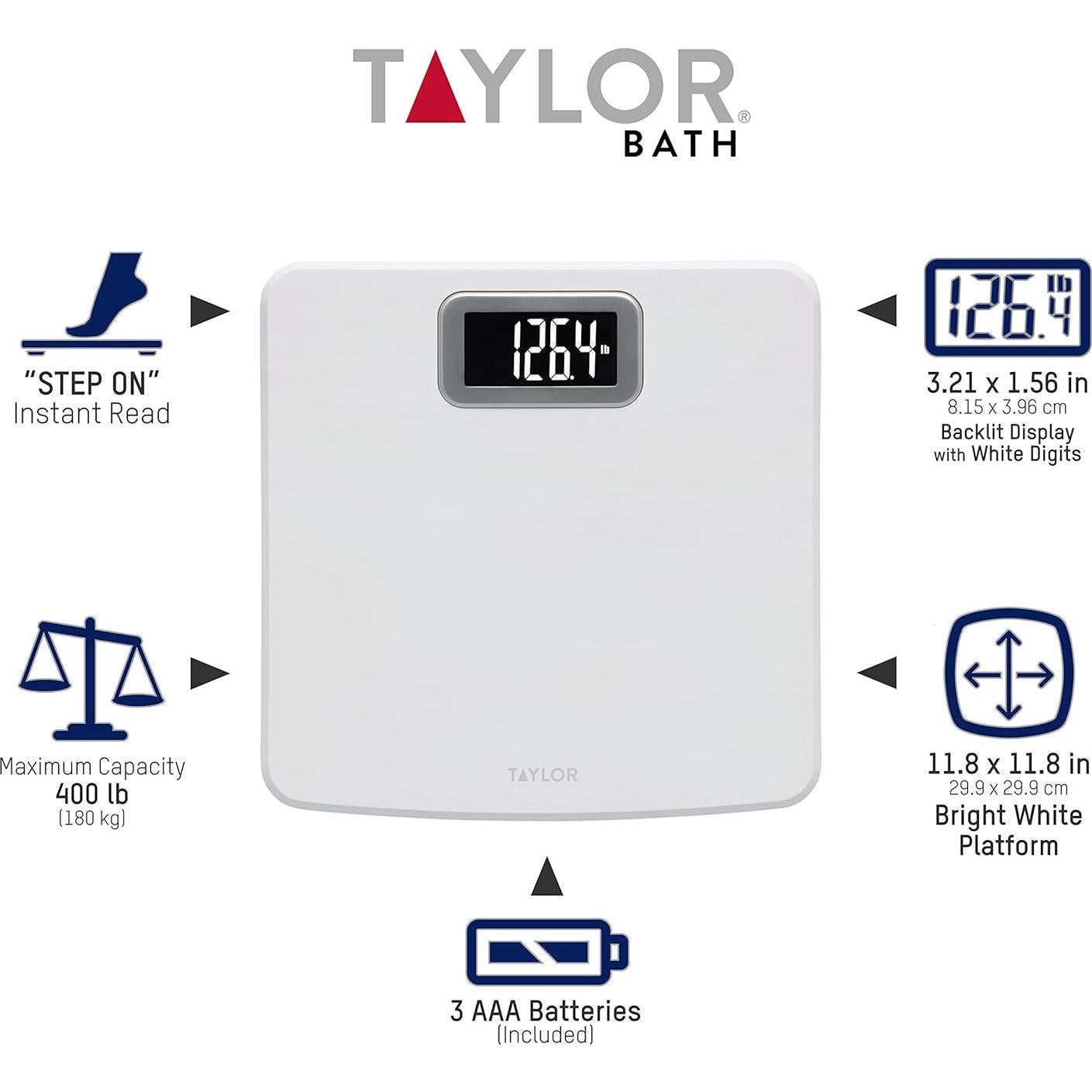 Báscula Digital Taylor 400 lb (181.44 kg) Blanca con Pantalla