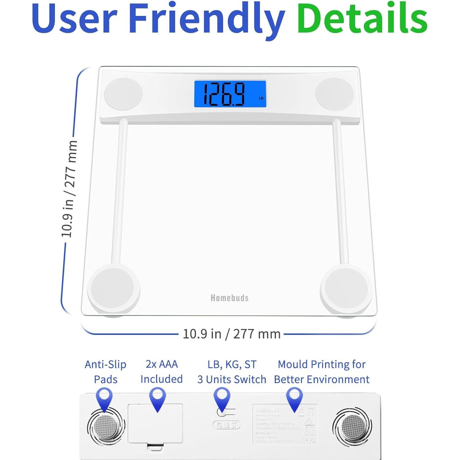 Báscula Digital de Baño Homebuds HB915, 182kg, LCD Azul