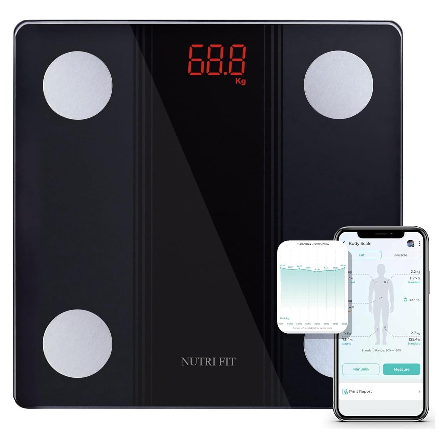 Balanza de Baño Inteligente NUTRI FIT Bluetooth 150kg