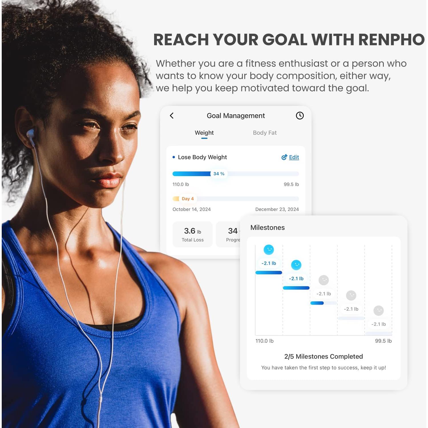 Báscula Inteligente RENPHO Digital 180 kg USB-C 13 Medidas