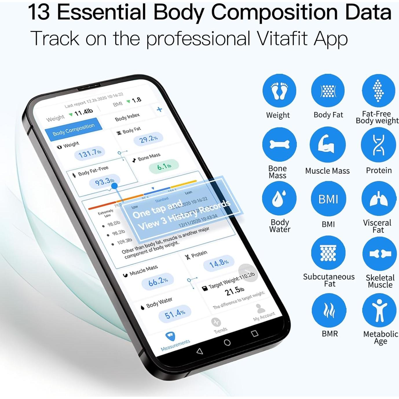 Báscula de Baño Inteligente Vitafit VT702 - 181.44kg, Análisis IMC