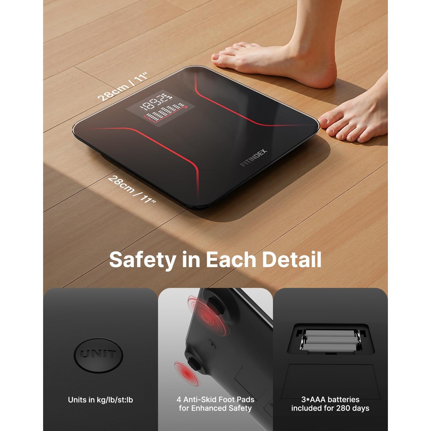 Báscula Digital FITINDEX para Peso Corporal 181.44kg LED